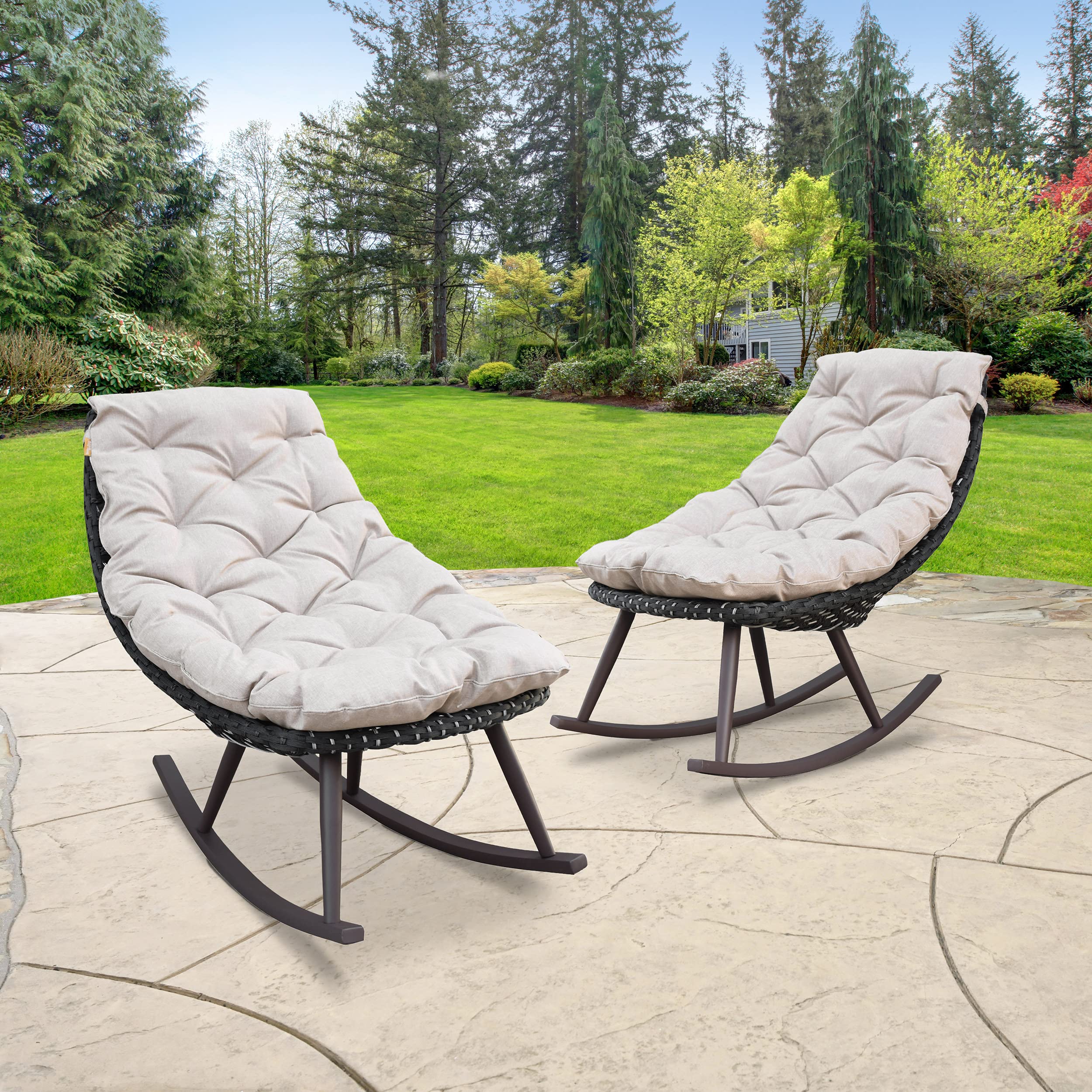 Abbyson Living Outdoor Wicker Patio Rocking Chair Set of 2 - Brown All-Weather Wicker Furniture for Poolside, Porch, Garden & Backyard Relaxation