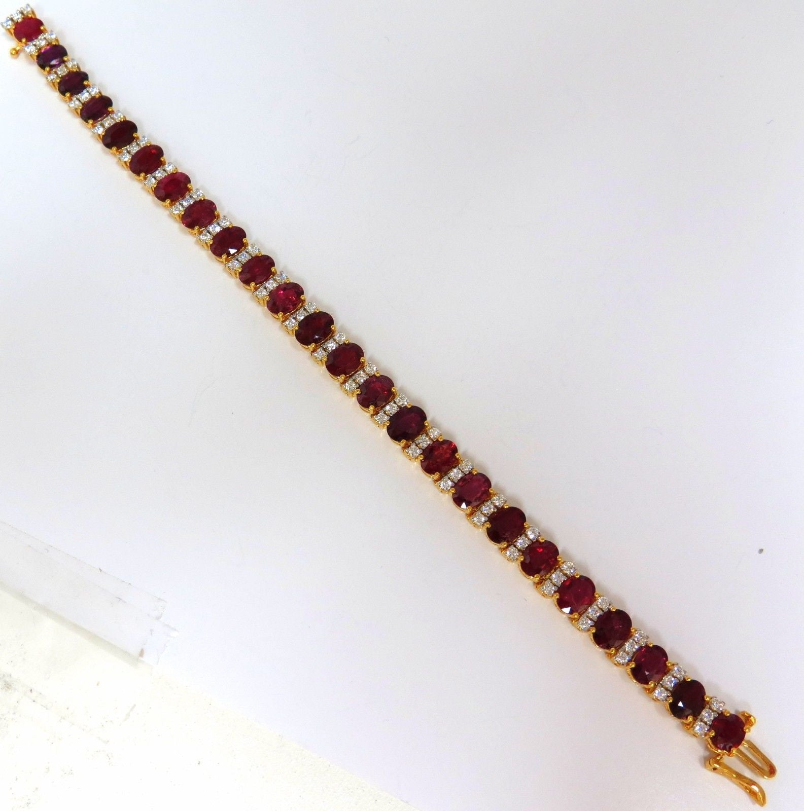 21.86ct Natural Fine Vivid Red Ruby and Diamond Tennis Bracelet - Classic Elegant Jewelry for Women, Perfect for Weddings, Anniversaries & Special Occasions