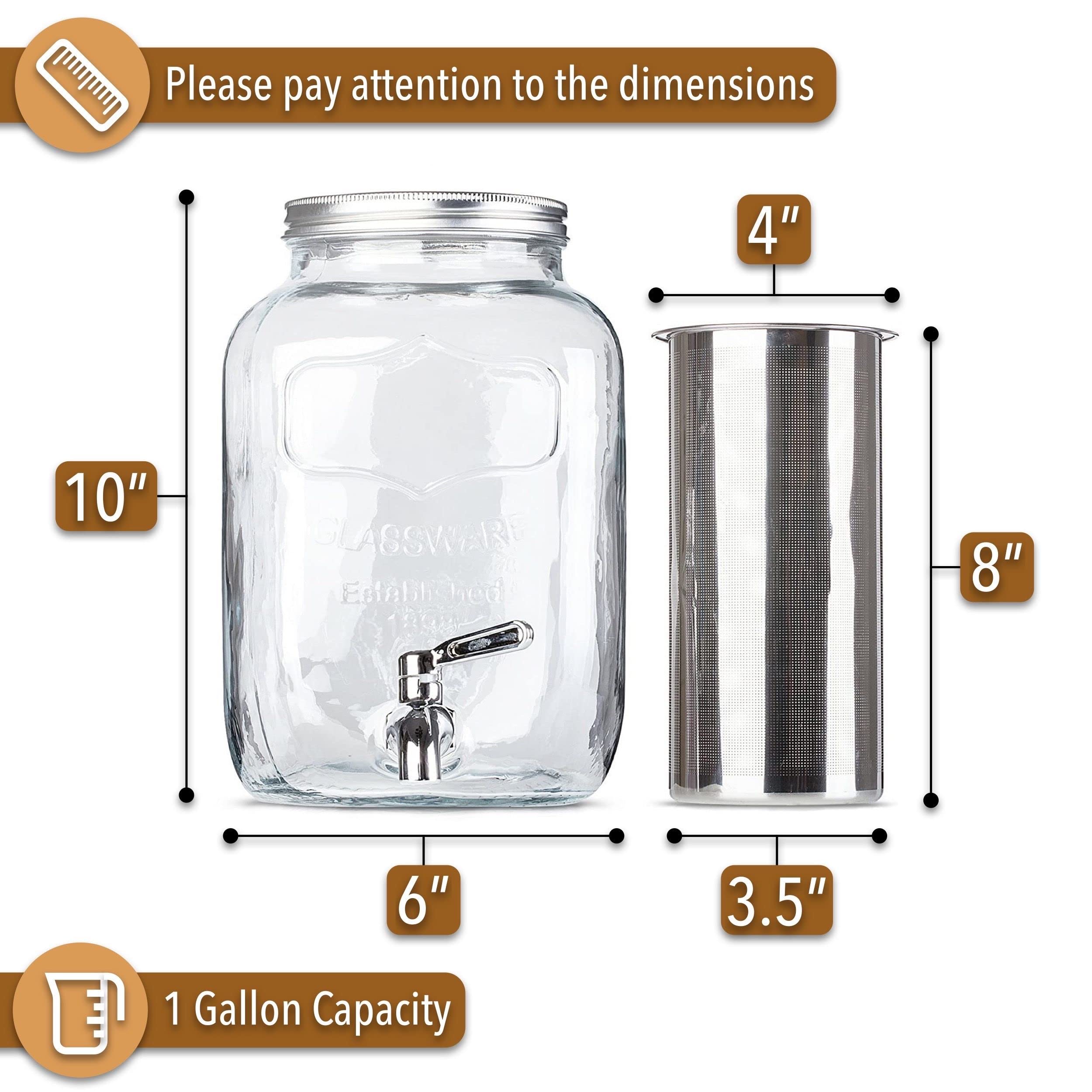 BTaT- 1 Gallon Cold Brew Coffee Maker & Iced Tea Maker - Glass Mason Jar Beverage Dispenser with Spigot - Perfect for Home, Office, and Outdoor Use