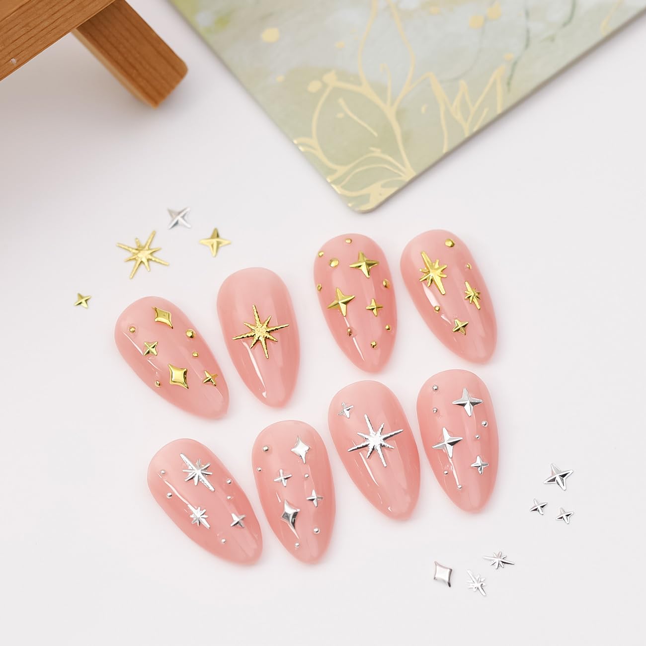 200Pcs 3D Gold Star Nail Charms - Metallic Studs Rhinestones for Nail Art | DIY Manicure Supplies & Nail Jewelry Decorations | Perfect for Professional Salons, Home Nail Art, and Party Glam Looks