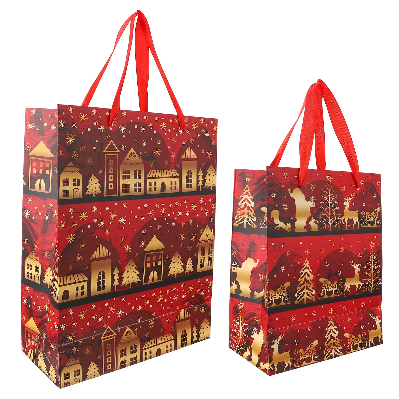 LUOZZY 12 Pcs Christmas Candy Bags with Handles - Red Cookie Holder Bags for Holiday Party Favors, Gift Wrapping & Treat Packaging