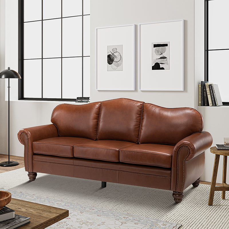Flavio 81 Genuine Leather Sofa - Premium Full Grain Leather Couch for Living Room, Lounge & Office - Comfortable Modern Sectional Sofa with Sturdy Wood Frame