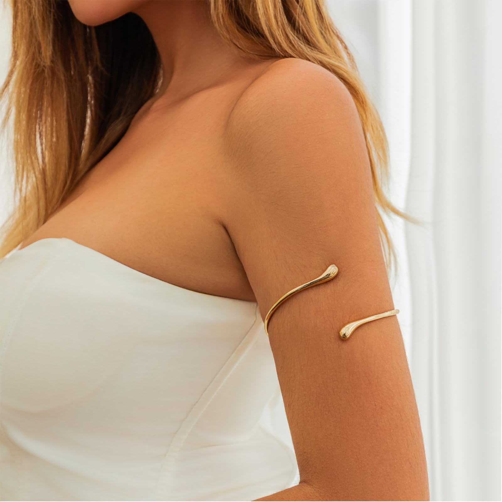 Gold Arm Cuff Bracelet for Women - Chunky Bangle Arm Jewelry | Elegant Summer Dresses Accessory | Perfect for Parties, Weddings & Boho Outfits