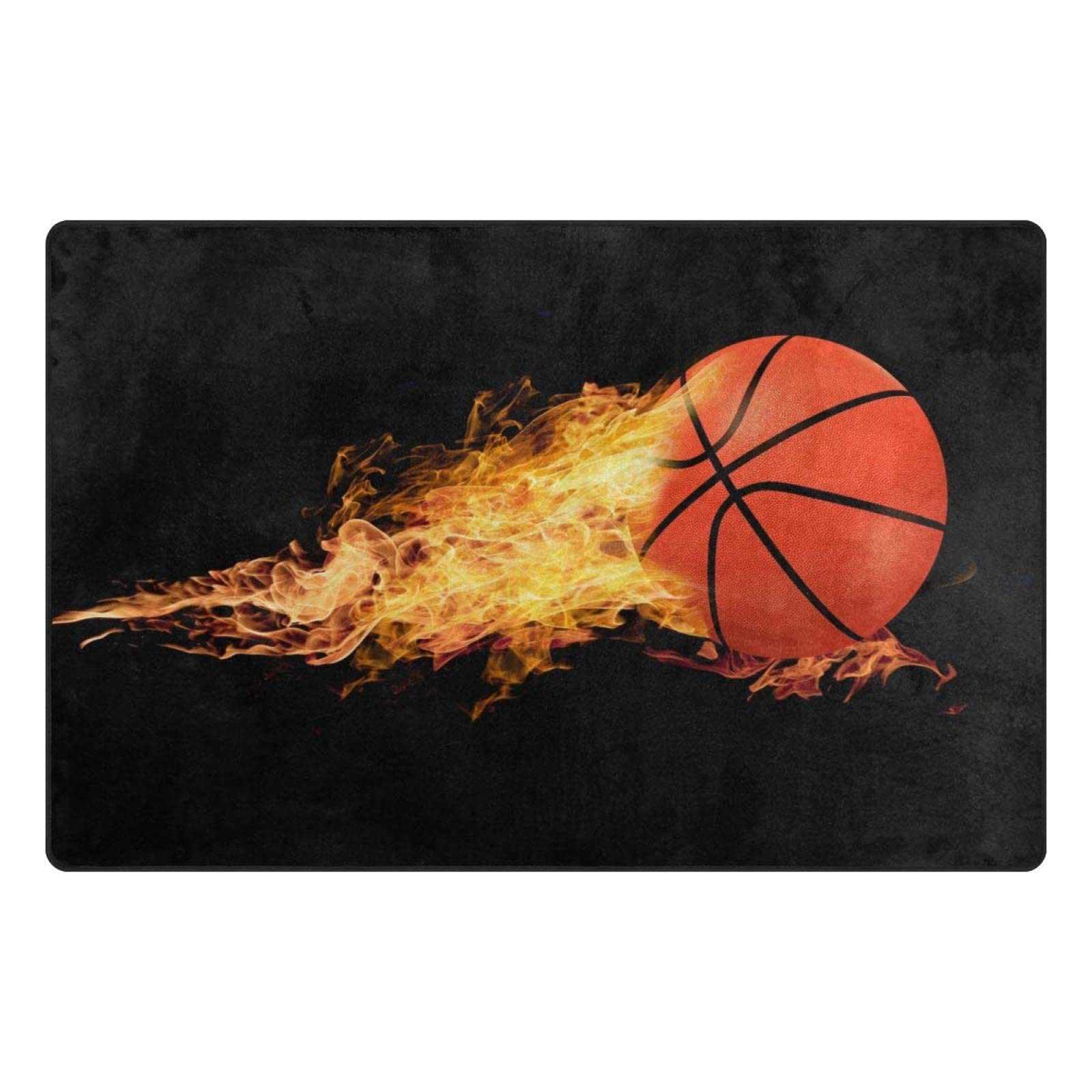 Basketball Court Flame Area Rug - Non-Slip Indoor Floor Carpet for Living Room, Bedroom & Home Decor - 5' x 6' Creative Sports Themed Rug - Perfect for Game Rooms, Man Caves & Basketball Fan Gifts