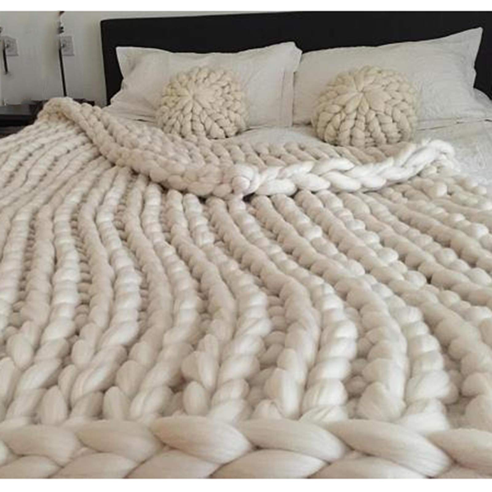 Chunky Knit Blanket - Handmade Boho Throw Blanket for Bedroom Decor | Super Soft Oversized Wool Blanket | Perfect for Cozy Nights, Sofa Lounging & Boho Home Styling