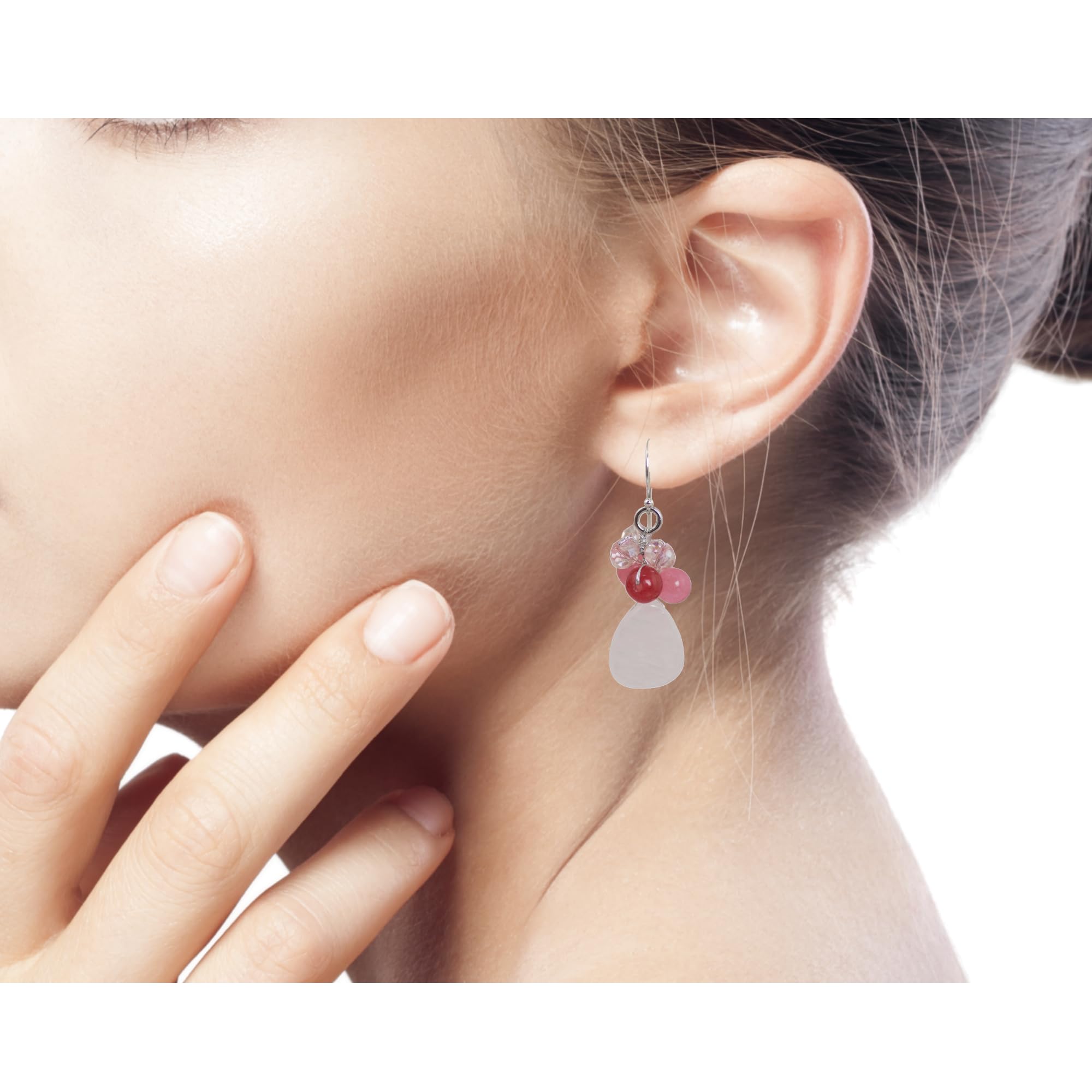 NOVICA Handmade Rose Quartz Earrings - Sterling Silver Plated Glass Bead Dangle Earrings with Pink Beaded Accents, 1.7 Inch Drop Length | Perfect for Valentine's Day Gifts, Birthday Jewelry & Boho Fashion Accessories