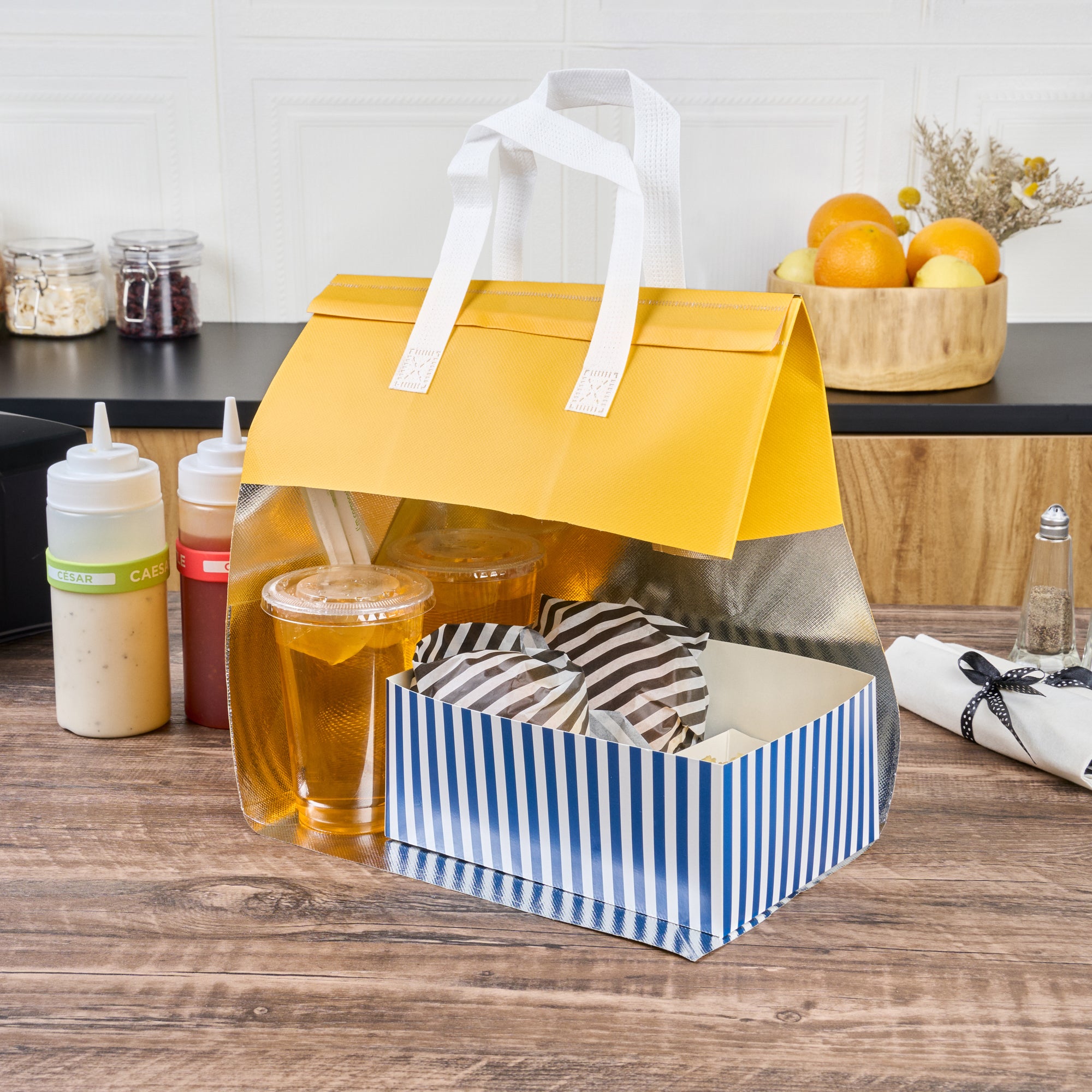 Insulated Yellow Takeout Bags - Tamper Evident Food Delivery Bags (11.75