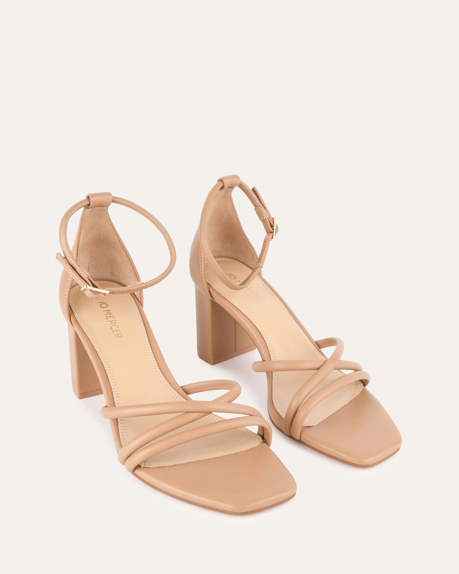 NICOLA Women's Mid Heel Sandals - Tan Leather Strappy Summer Dress Sandals for Weddings, Parties & Office Wear