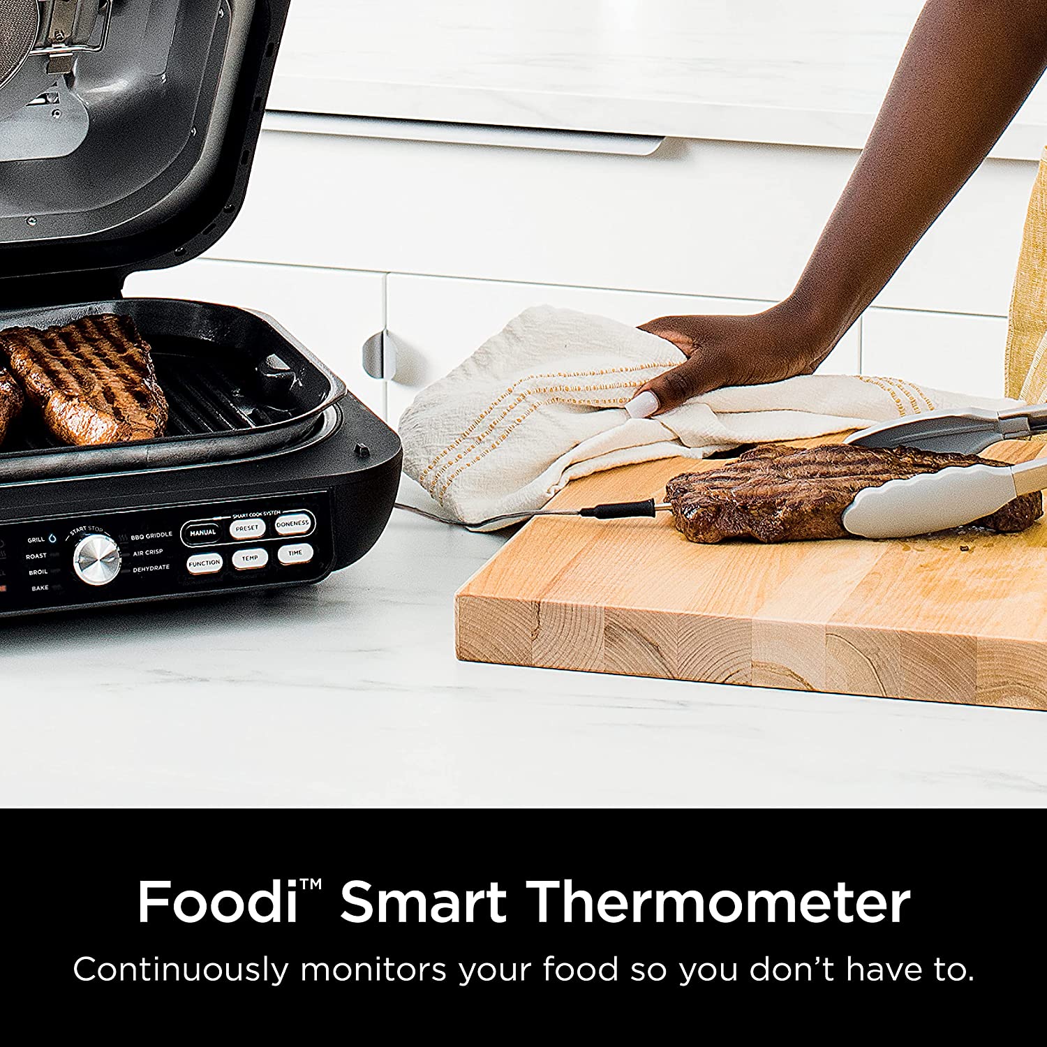 Ninja IG651 Foodi Smart XL Pro 7-in-1 Indoor Grill & Griddle Combo with Air Fry, Dehydrate, Smart Thermometer - Perfect for Grilling, Frying & Cooking Healthy Meals at Home