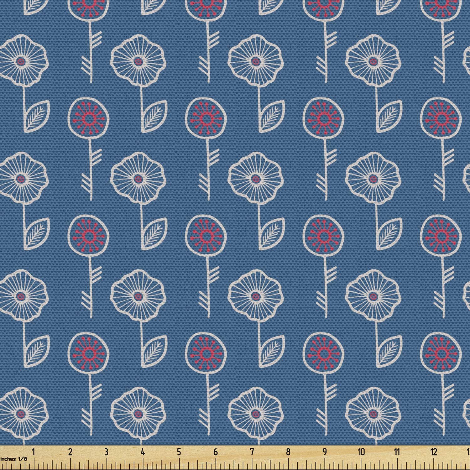 Ambesonne Floral Fabric by The Yard - Continuous Hand Drawn Flowers Doodle Meadow Blossoms Design - Decorative Upholstery Fabric for Sofa, Curtains, Pillows - 10 Yards Hot Pink & Dark Turquoise - Perfect for Home Decor, DIY Crafts and Sewing Projects