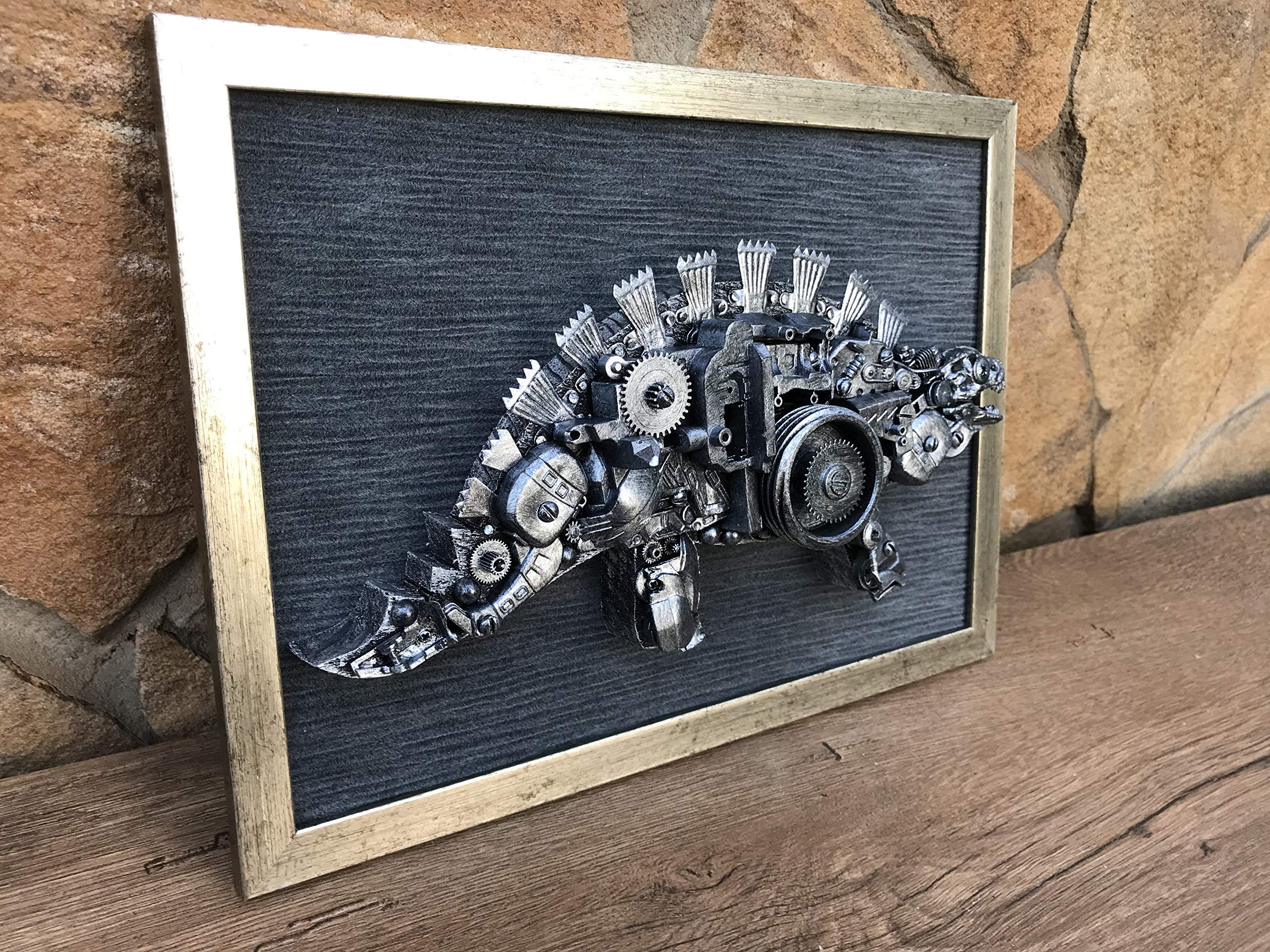 Steampunk Dinosaur Painting - Industrial Wall Decor & Junk Art for Home, Office, or Man Cave | Unique Steampunk Art Gift for Sci-Fi Fans