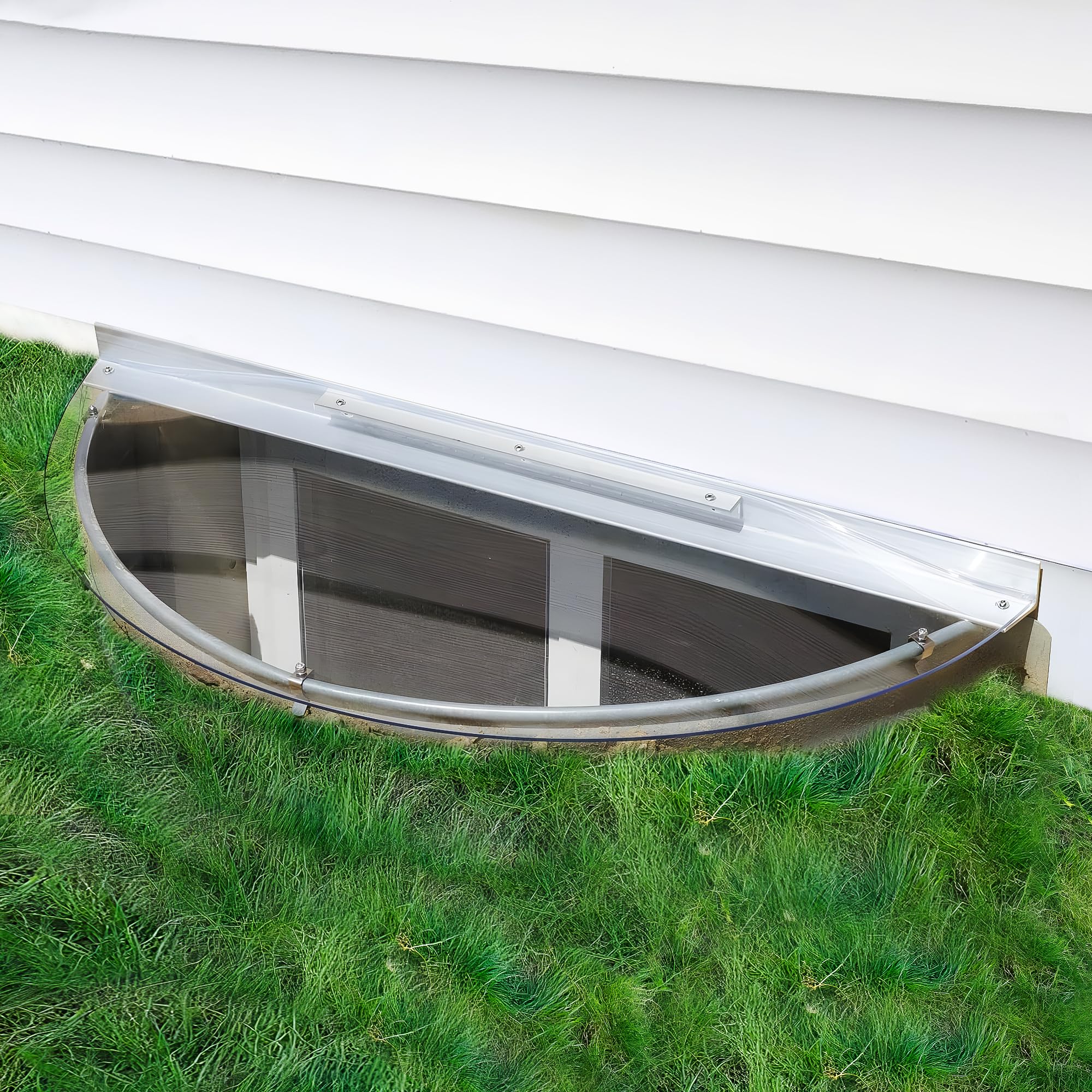 Heavy-Duty Polycarbonate & Aluminum Window Well Cover for Basement Windows - Sloped Design (44
