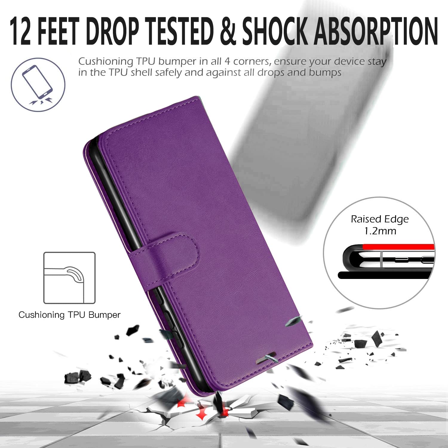STARSHOP iPhone 13 Pro Case with Tempered Glass Screen Protector - PU Leather Wallet Shockproof Phone Cover with Kickstand, Card Slots & Magnetic Closure (Purple) - Perfect for Work, Travel & Daily Protection