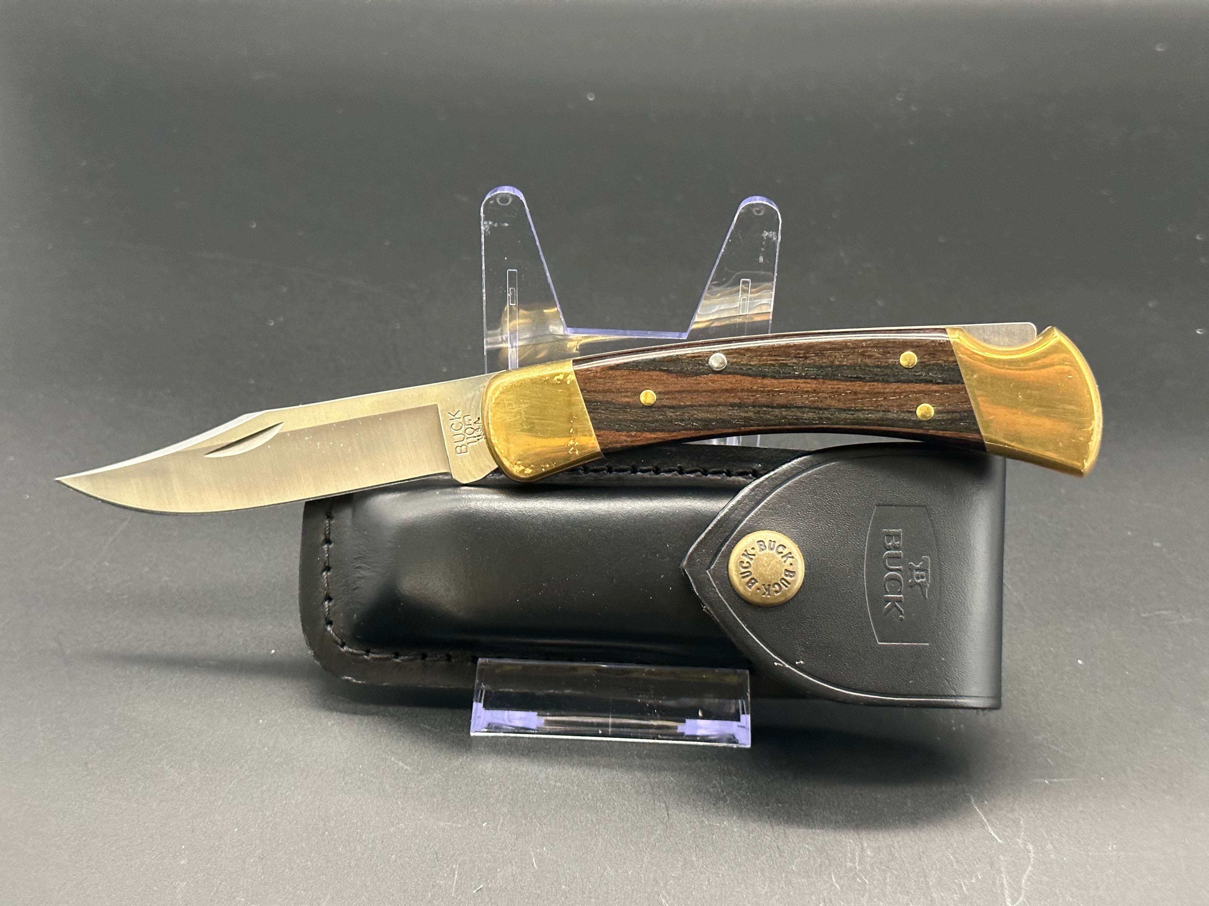 Buck 110 Folding Hunter Knife - Premium Stainless Steel Blade, Genuine Wood Handle - Ideal for Camping, Hunting & Outdoor Adventures