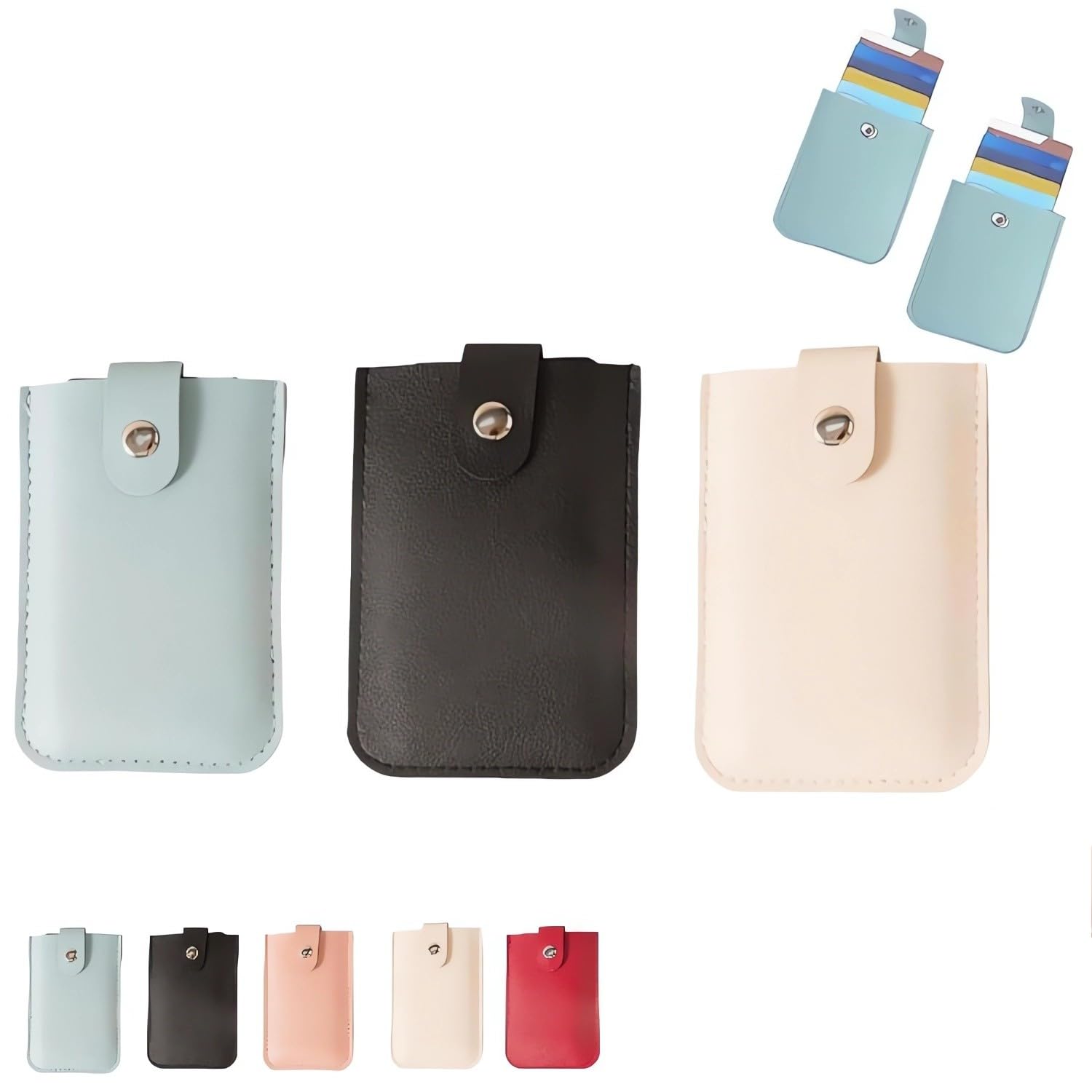 Premium Leather Pull-Out Card Organizer with Snap Closure - Slim Portable Credit Card Holder & Stackable Business Card Case (3-Pack) - Perfect for Travel, Office, and Everyday Wallet Organization