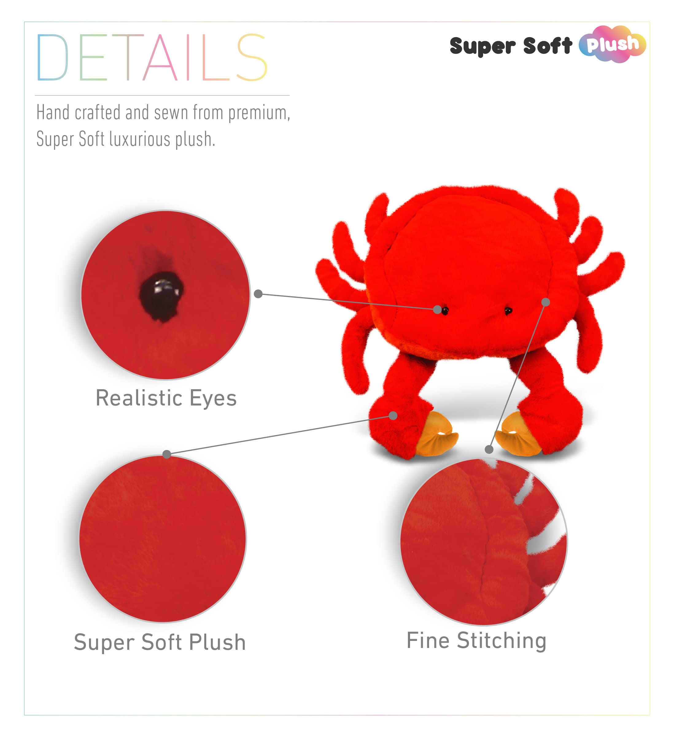 DolliBu 30 Inch Super Soft Red Crab Plush Stuffed Animal Pillow - Jumbo Hugging Toy for Kids & Toddlers, Cozy Nap Buddy & Floor Cushion - Perfect for Bedtime, Playtime & Nursery Decor