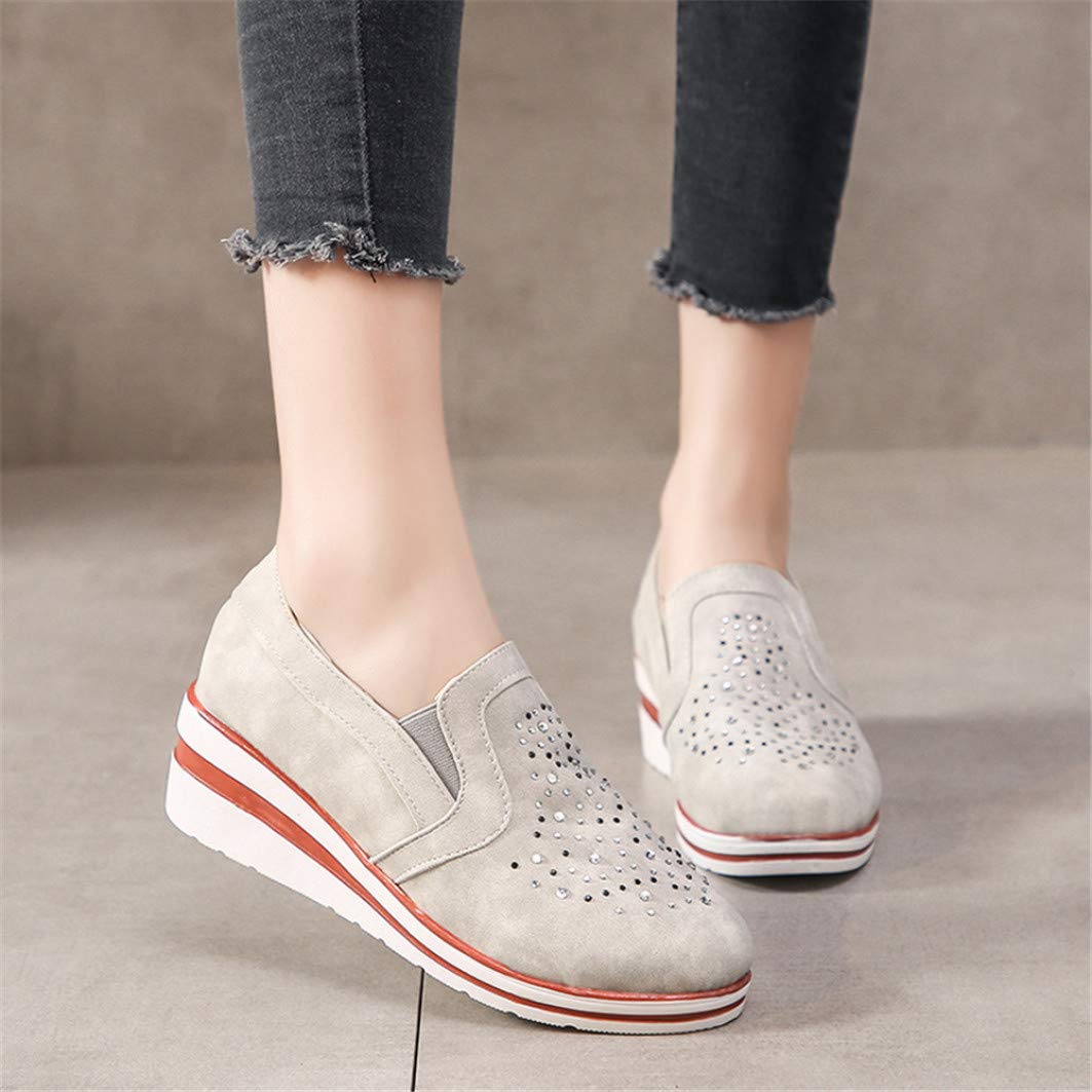 Women's Casual Slip-On Wedge Sneakers - Comfortable Rhinestone Loafers with Breathable Round Toe | Perfect for Work, Travel & Everyday Wear