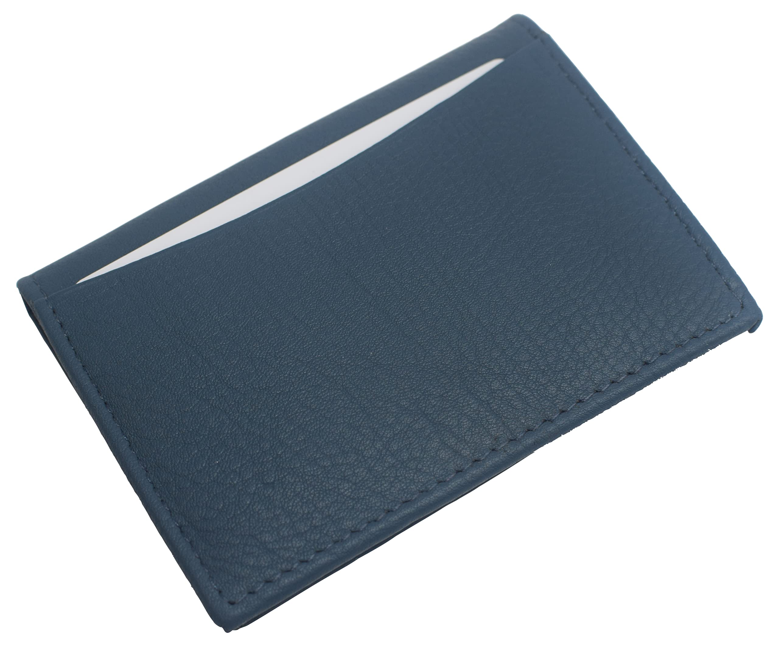 Premium Genuine Leather Business Card Holder - RFID Blocking Credit Card Wallet with ID Window - Slim & Durable Name Card Case for Men & Women - Perfect for Office, Travel, and Networking (Blue)