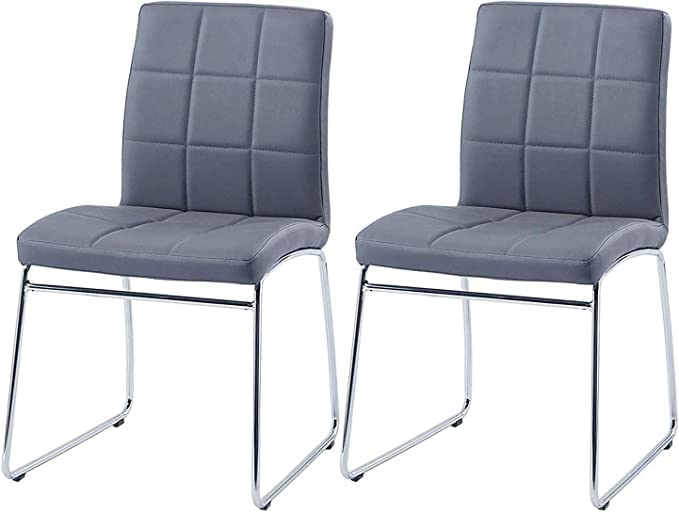 Modern Faux Leather Dining Chairs Set of 2 - Gray Padded Kitchen Chairs with Comfortable Seat for Dining Room, Living Room, Office & Conference Room | Perfect for Home Decor, Restaurant & Office Use