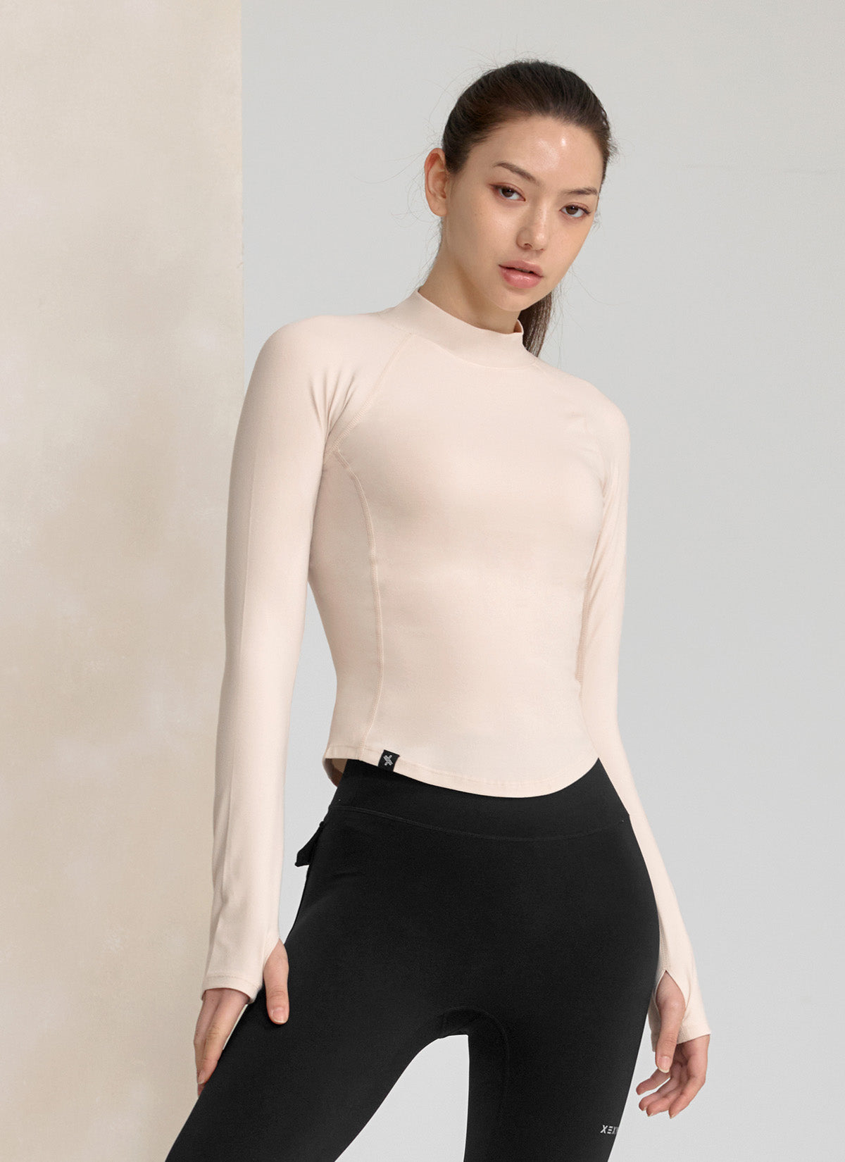 Stylish Peach Mock Neck Long Sleeve Top for Women - Perfect for Office Wear, Casual Outings & Fall Layering