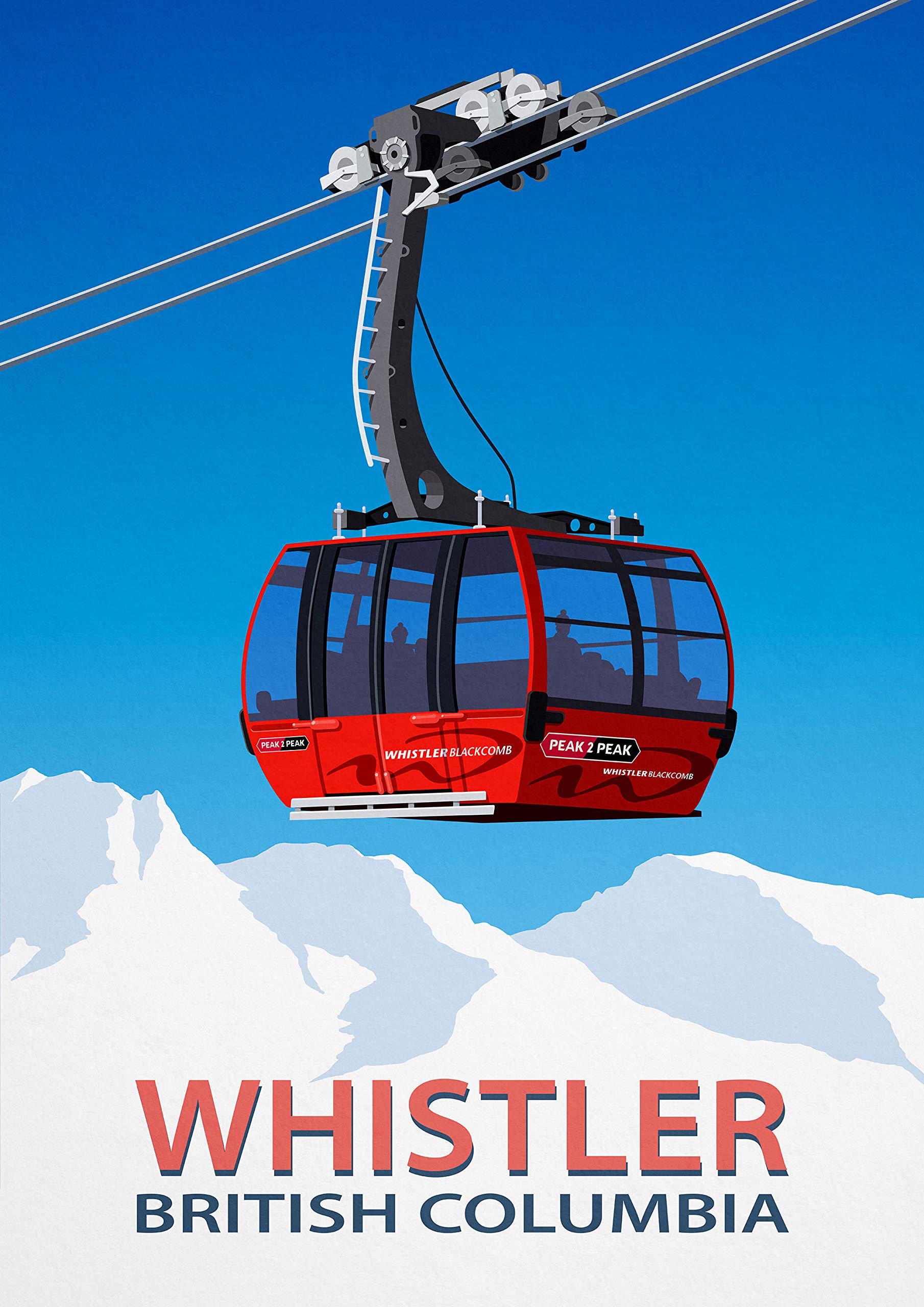 Whistler Blackcomb Ski Resort Canada - Mountain Cable Car Wall Art Poster (8.3x11.7 inches) - Perfect for Ski Lodge, Cabin & Winter Sports Room Decor