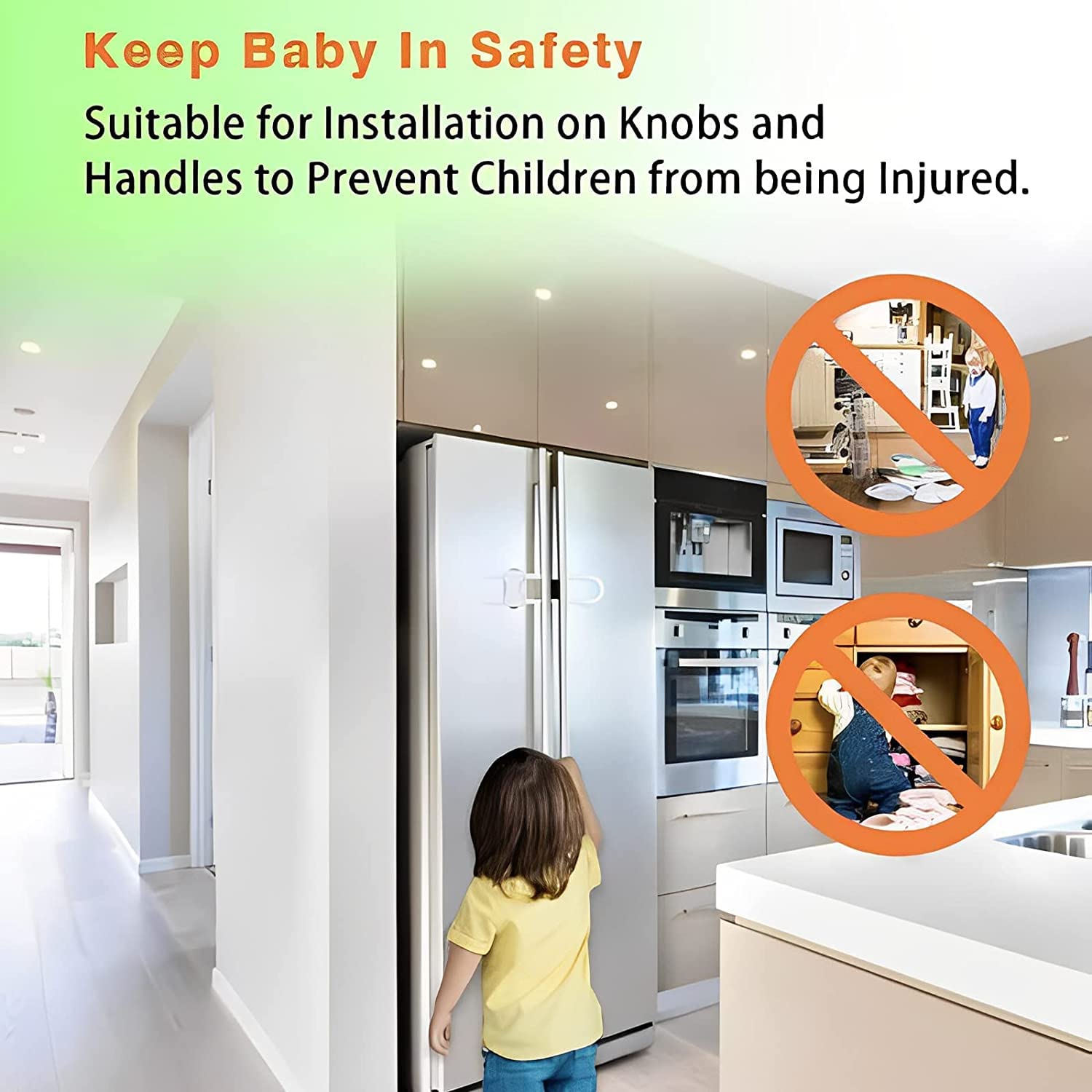 YAWALL 4 Pack Adjustable U-Shaped Baby Proofing Cabinet Locks - Child Safety Latches for Kitchen, Bathroom Storage Cupboards, Doors, Handles & Knobs (White) - Perfect for Childproofing Homes with Toddlers