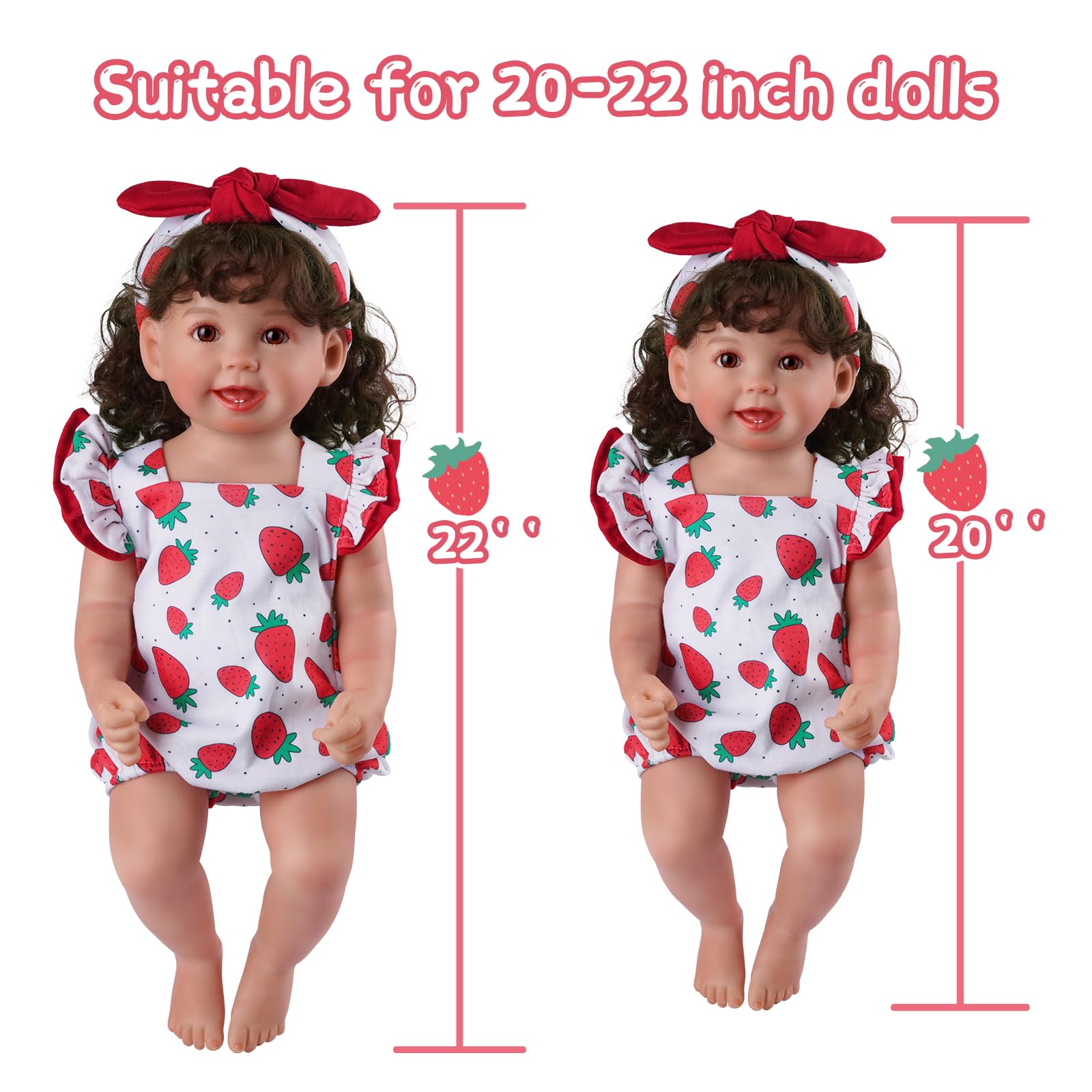 JIZHI Reborn Baby Doll Clothes for 17-22 Inch Dolls - Strawberry Outfit Set with Pacifier for Newborn Girl Dolls | Perfect for Collectors, Gift Giving & Role Play