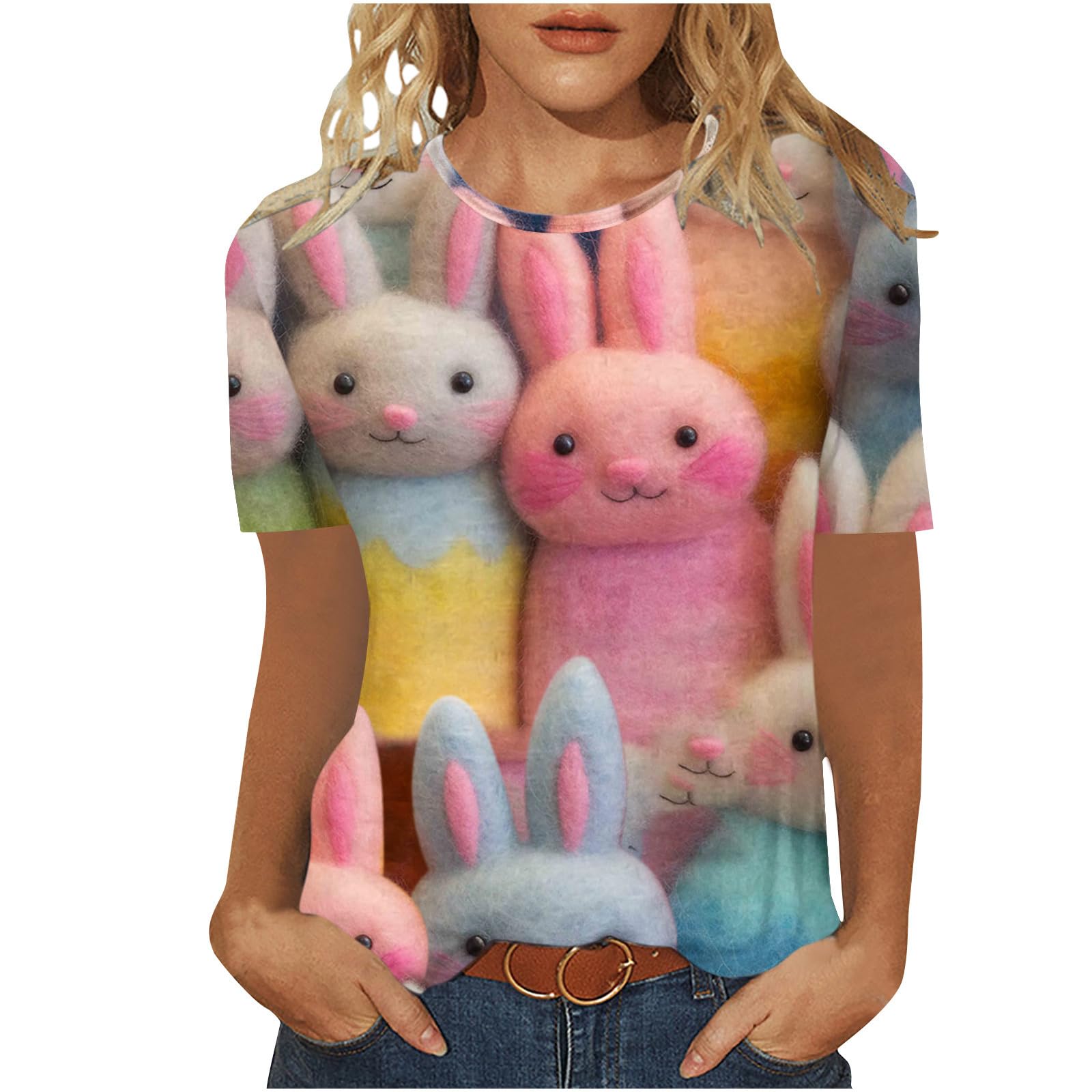 2024 Funny Graphic Easter T-Shirts for Women - Short Sleeve Novelty Print Summer Tops - Plus Size Casual Tees - Perfect for Easter Celebrations, Spring Outings & Summer Vacations