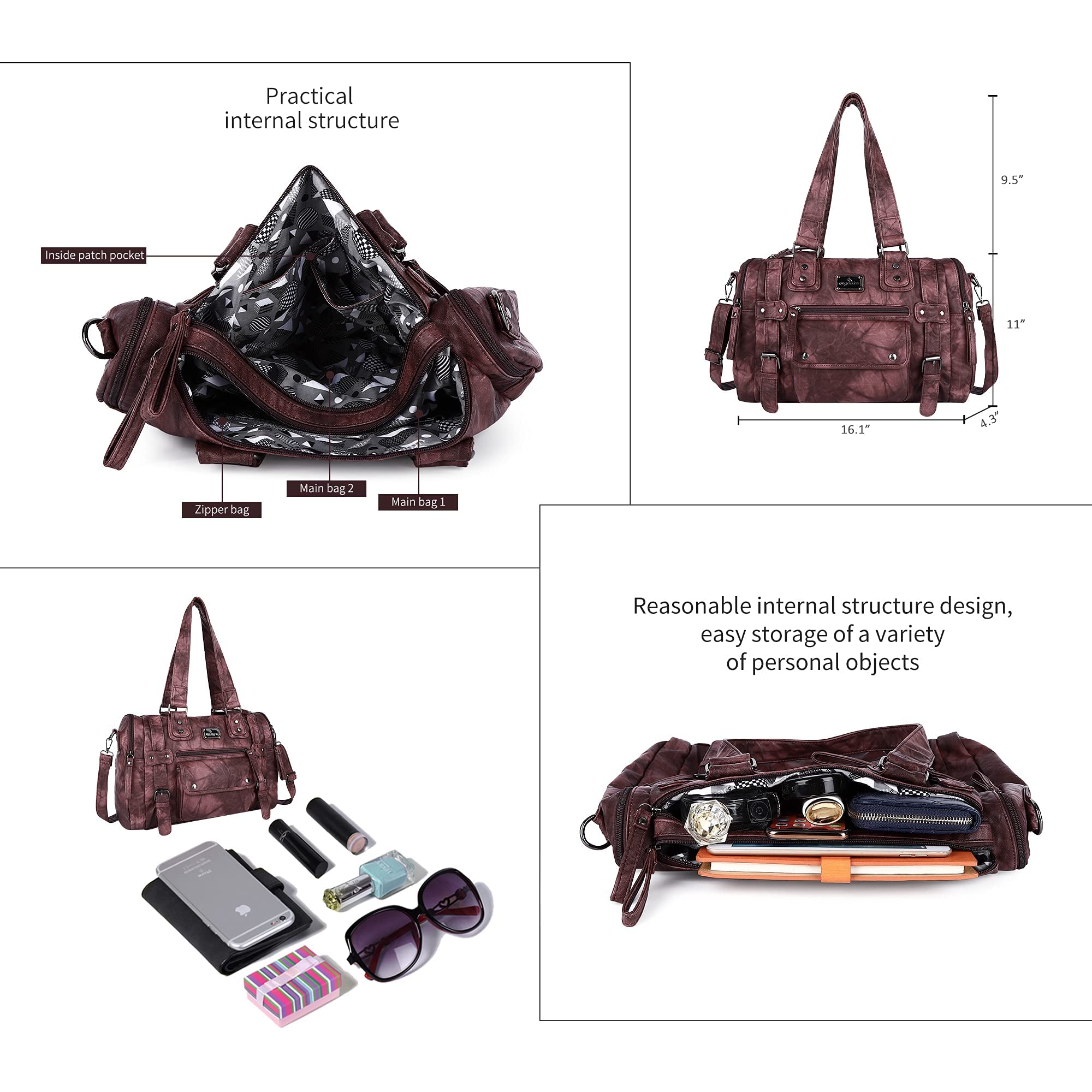 Angelkiss Women's Soft Leather Handbags - Hobo, Satchel, Shoulder & Crossbody Bags for Work, Travel & Everyday Use