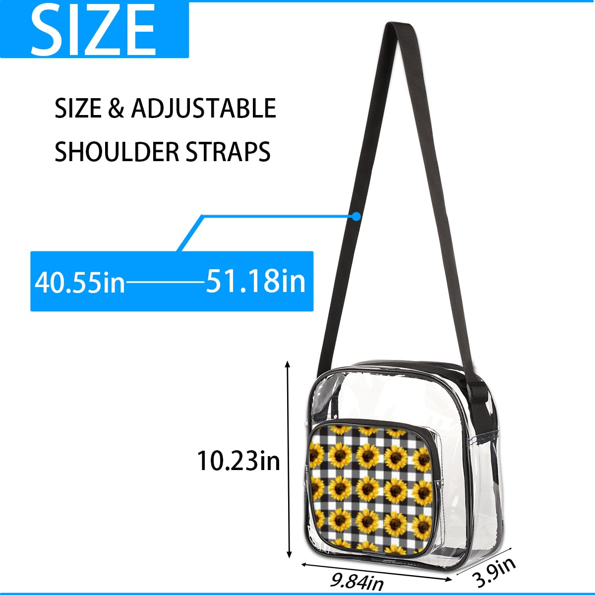 Sunflower Plaid Clear Crossbody Purse - Stadium Approved Transparent Bag for Women & Men | Perfect for Music Festivals, Sports Events & Concerts | Fashionable Yellow Floral Pattern Shoulder Bag