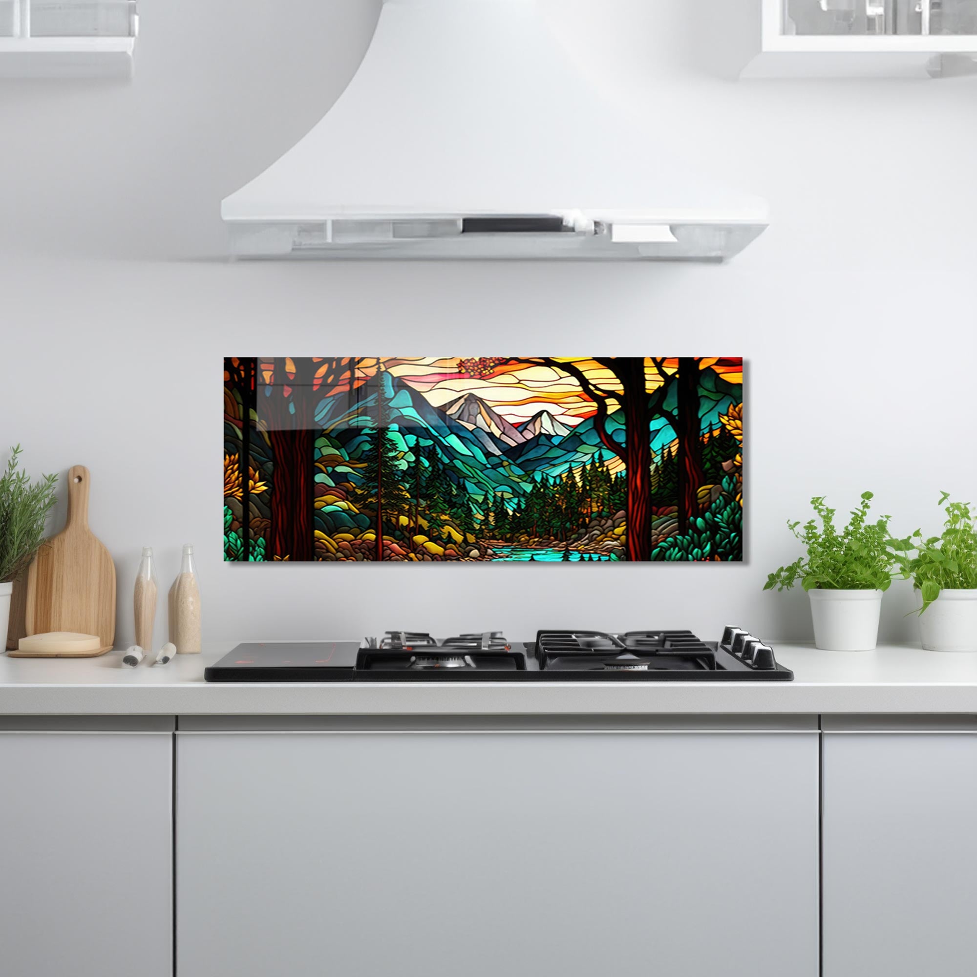 Stained Nature Glass Splashback - Elegant Kitchen Backsplash for Modern Homes | Perfect for Stoves, Countertops & Home Decor
