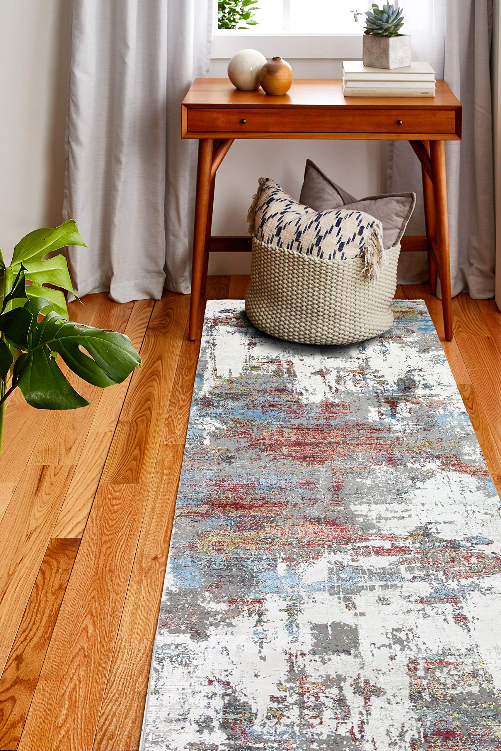Bashian Collection Luxury Power Loom Area Rug - Soft Viscose & Durable Polyester Blend - 4'x6' Ivory/Rust Runner Rug for Entryway, Living Room, Bedroom - Home Decor & Floor Protection