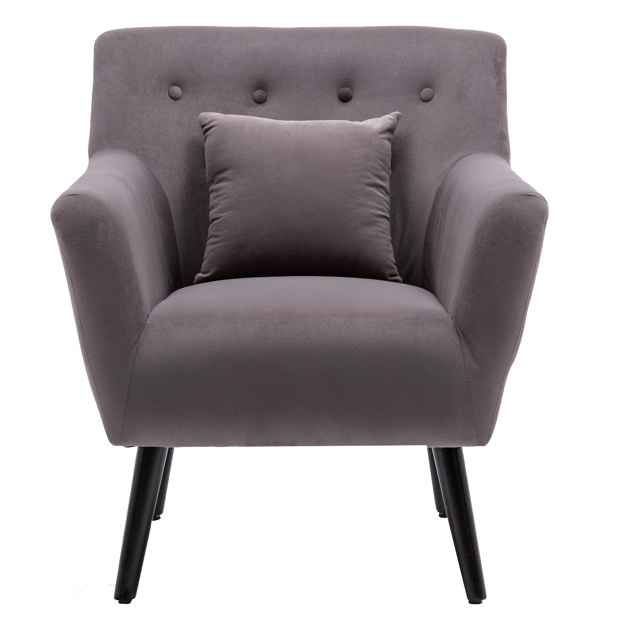 Mid Century Modern Upholstered Accent Chair with Waist Pillow - Solid Wood Legs & Linen Fabric - Stylish Armchair for Living Room, Bedroom, Office - Perfect for Relaxing, Reading & Home Decor (Gray)