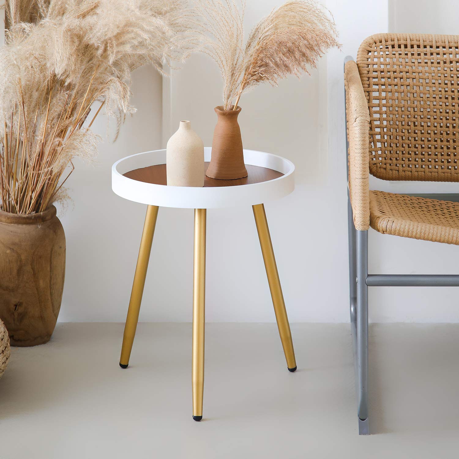 Modern Round End Table with Wooden Tray - 15