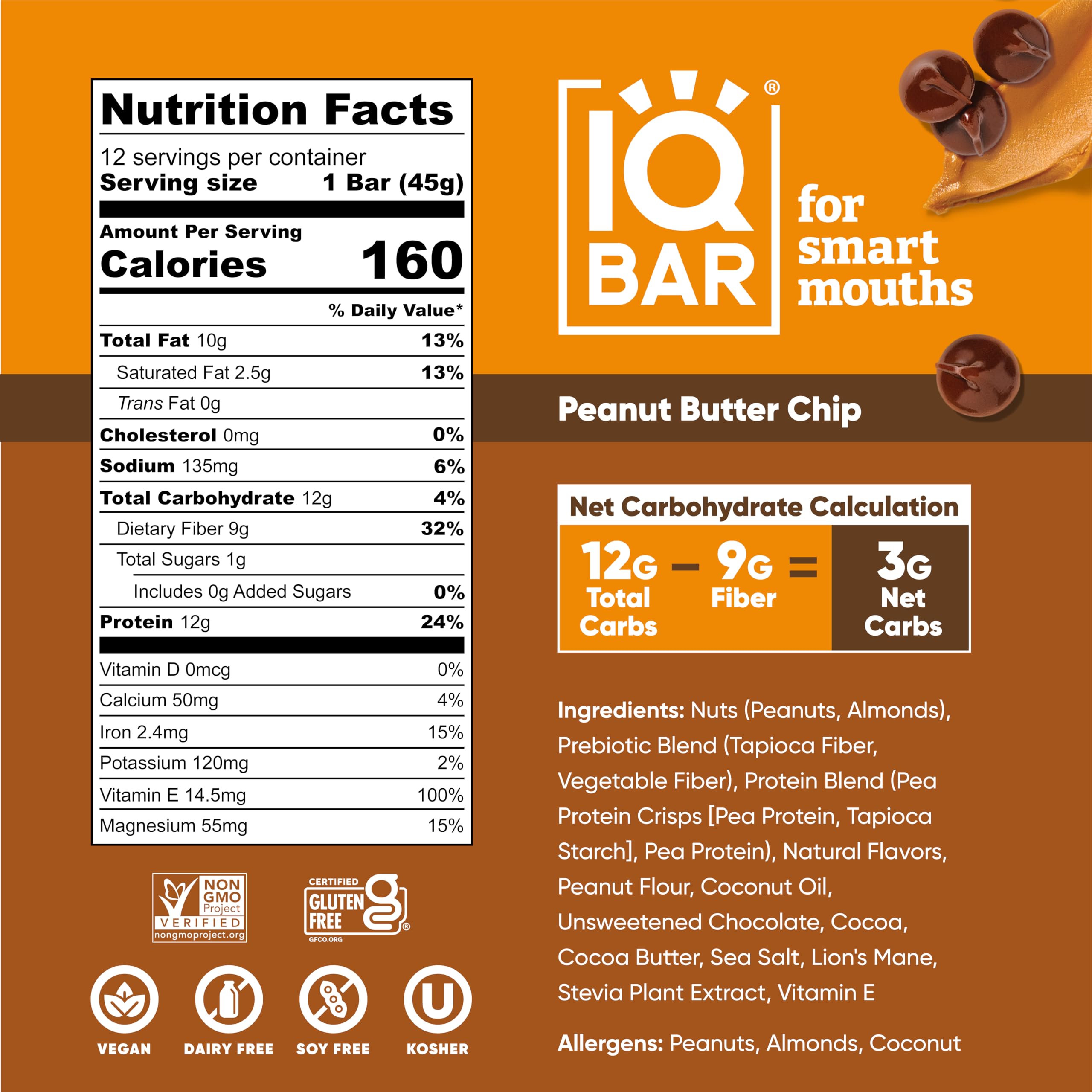IQBAR Keto Protein Bars 12-Count - Low Carb Vegan Snacks for Workout & Travel