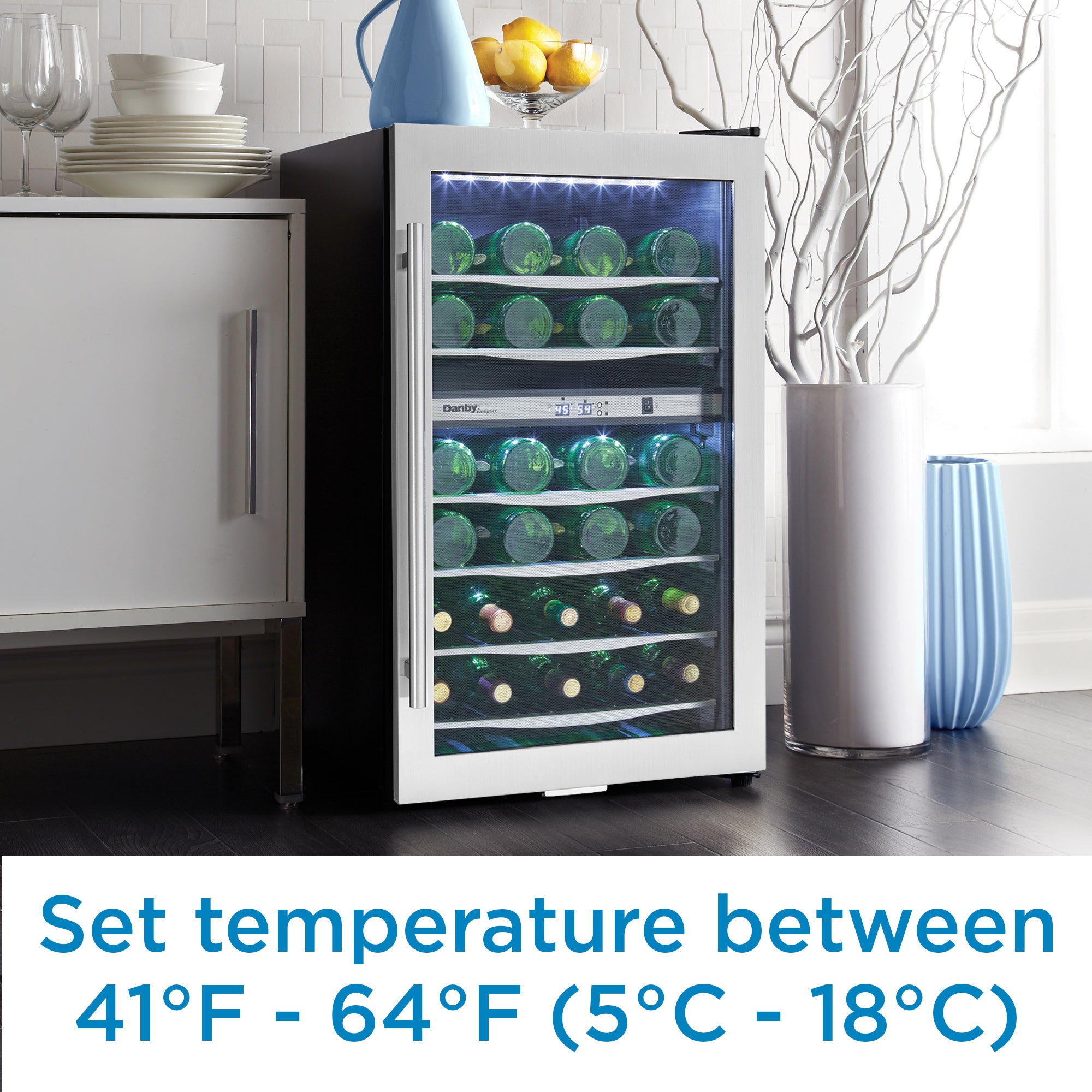Danby DWC040A3BSSDD 38 Bottle Stainless Steel Freestanding Wine Cooler - Perfect for Home Bars, Restaurants & Wine Cellars