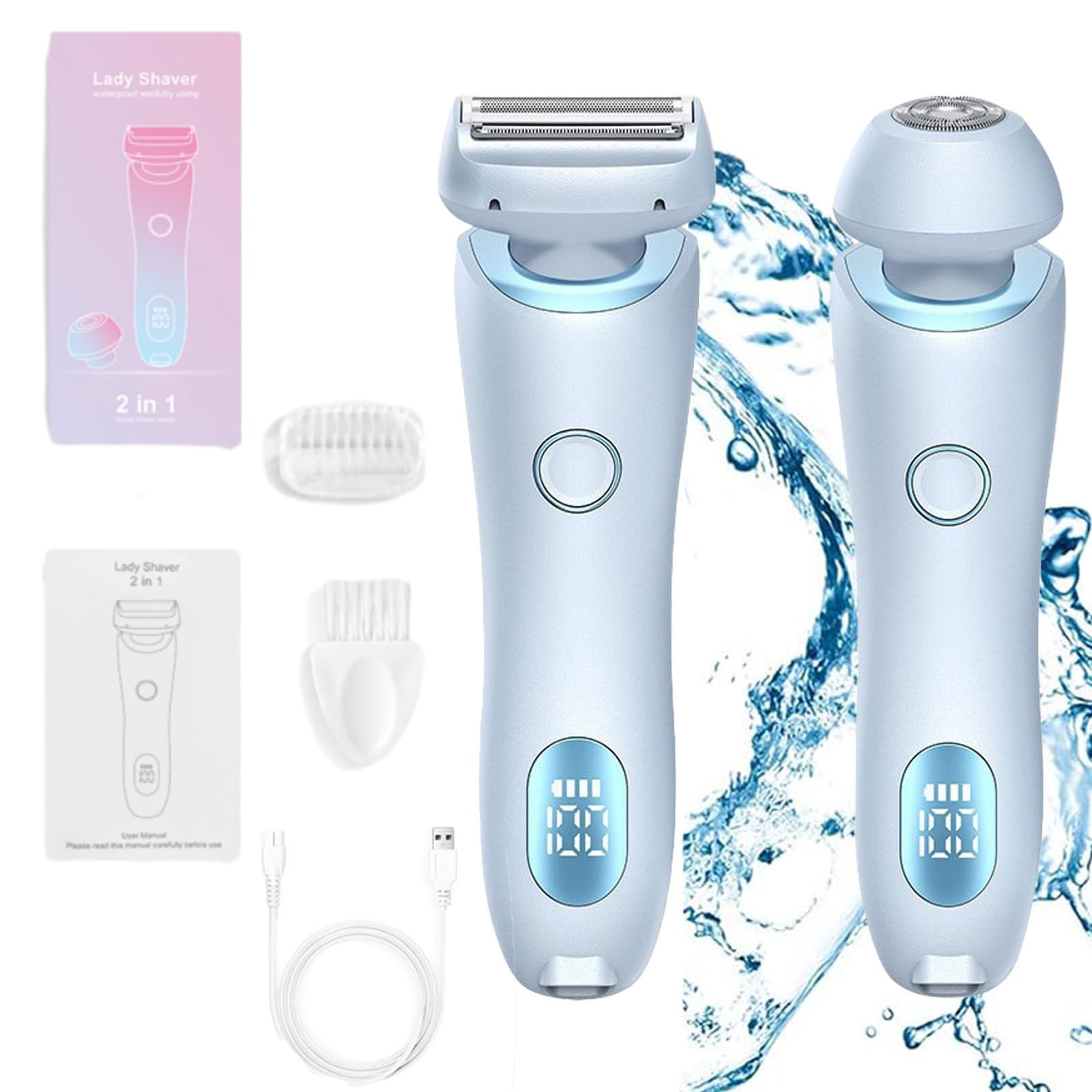 Razyo Smooth Shave Razor for Women - 2025 New 2-in-1 Electric Shaver, Wet & Dry Use with Removable Head (Blue) - Perfect for Travel, Gym & Quick Hair Removal at Home