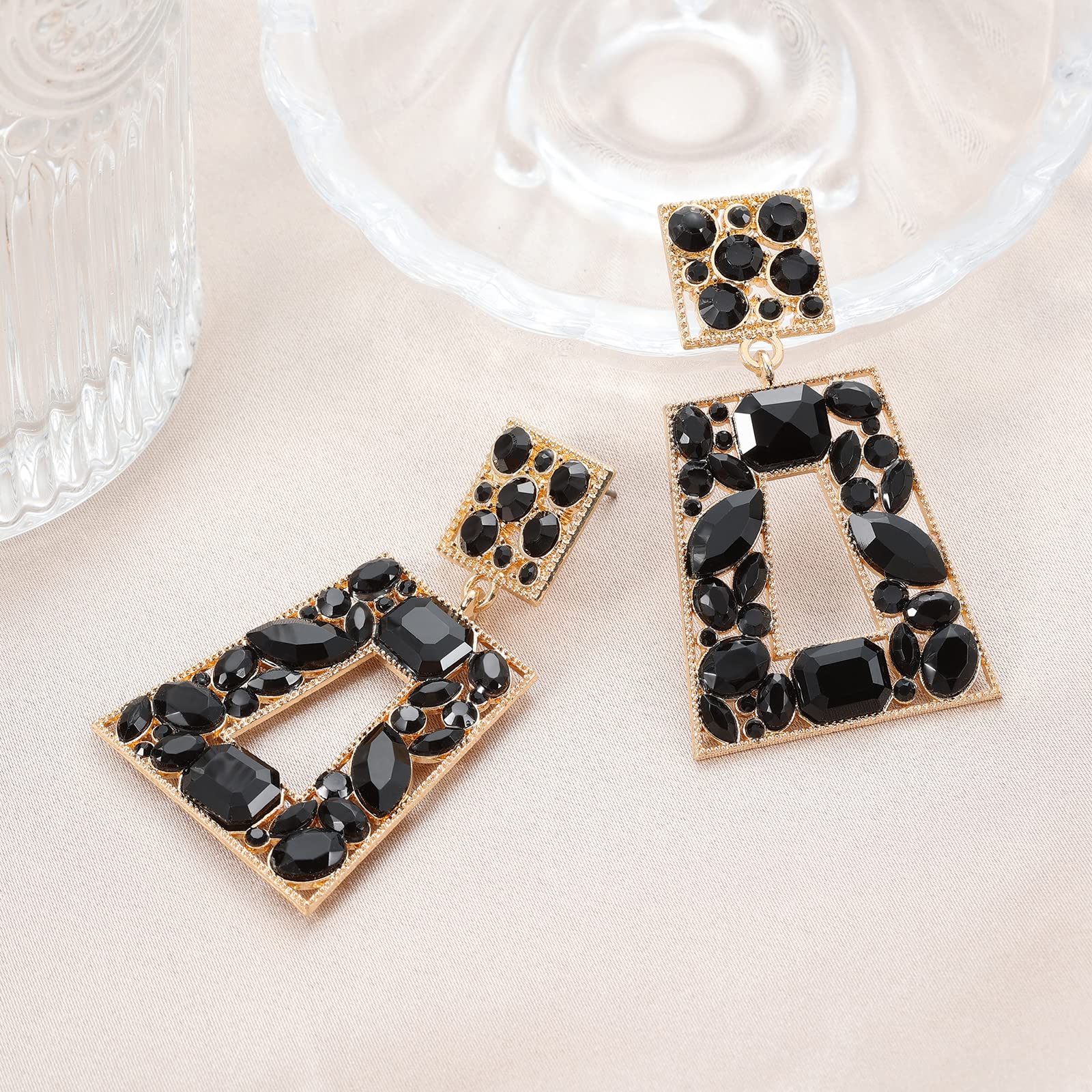 Sparkling Rhinestone Rectangle Statement Earrings - Colorful Crystal Geometric Drop Dangle Earrings for Women | Prom, Party, Wedding & Evening Wear Elegant Jewelry