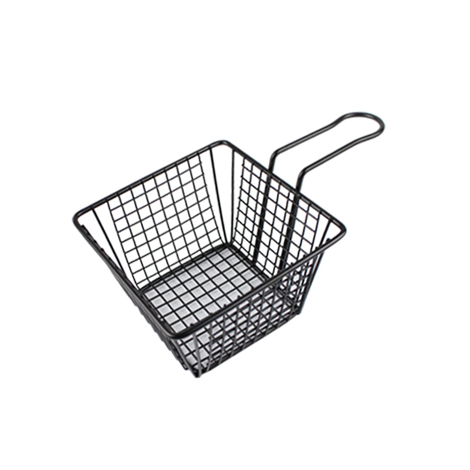 Stainless Steel Mini Square French Fry Basket with Black Handle - Multi-Purpose Fried Food Basket for Restaurants, Snack Bars & Home Kitchens - Perfect for French Fries, Onion Rings, Chicken Nuggets & More