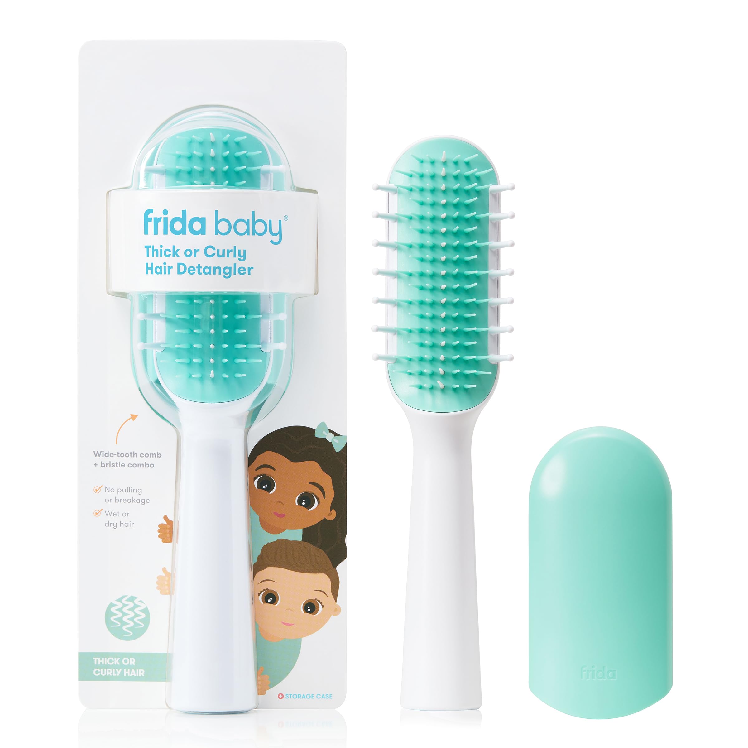 Frida Baby Toddler Hair Brush - Strong Bristle Brush for Thick & Curly Hair | Wet or Dry Use | Detangling Hairbrush with Storage Case | Perfect for Daily Grooming & Travel