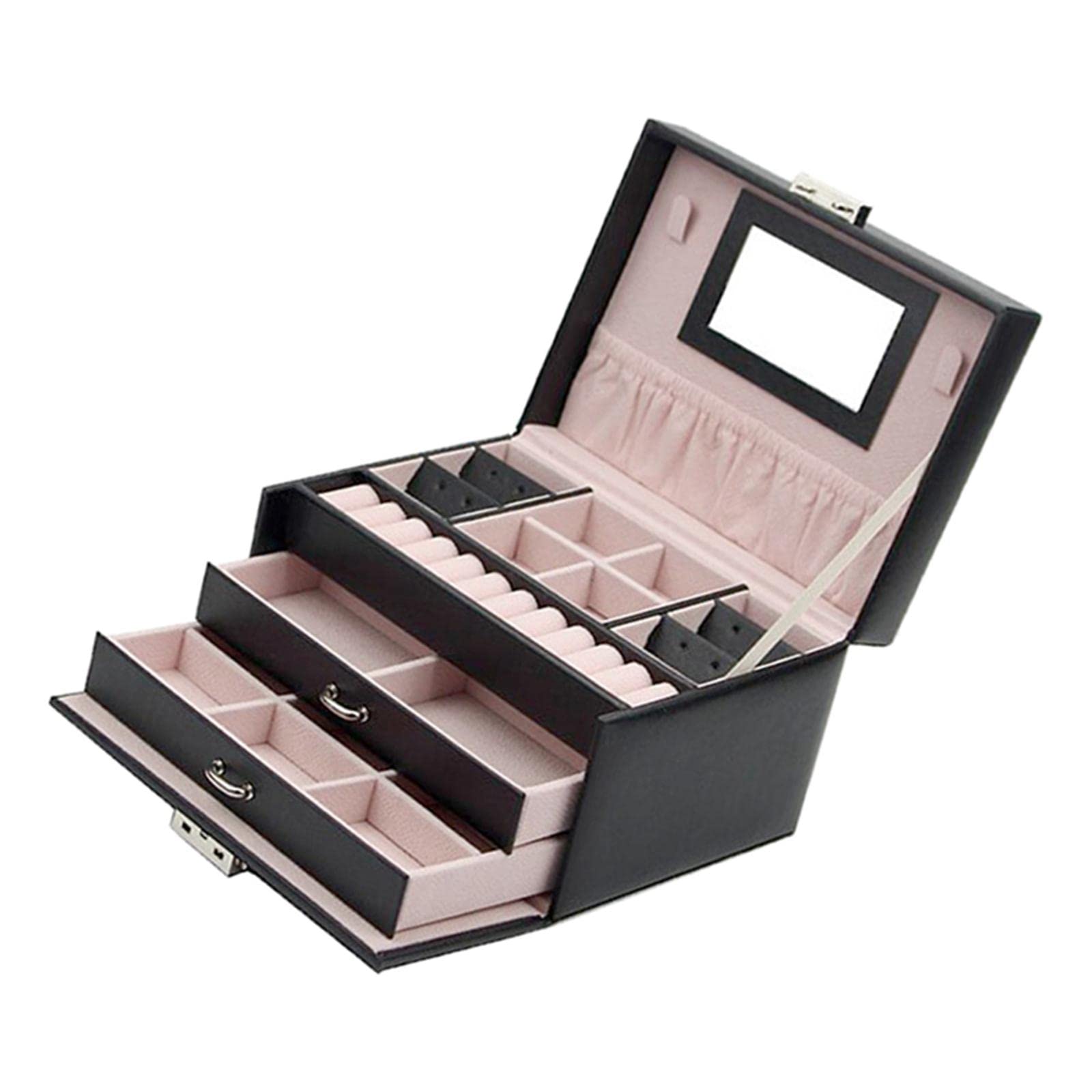 KOZEEY Large PU Leather Jewelry Box with Removable Tray & Mirror - Elegant Jewelry Organizer for Women & Girls - Perfect for Watches, Necklaces & Travel - Great Gift Idea for Birthdays & Anniversaries