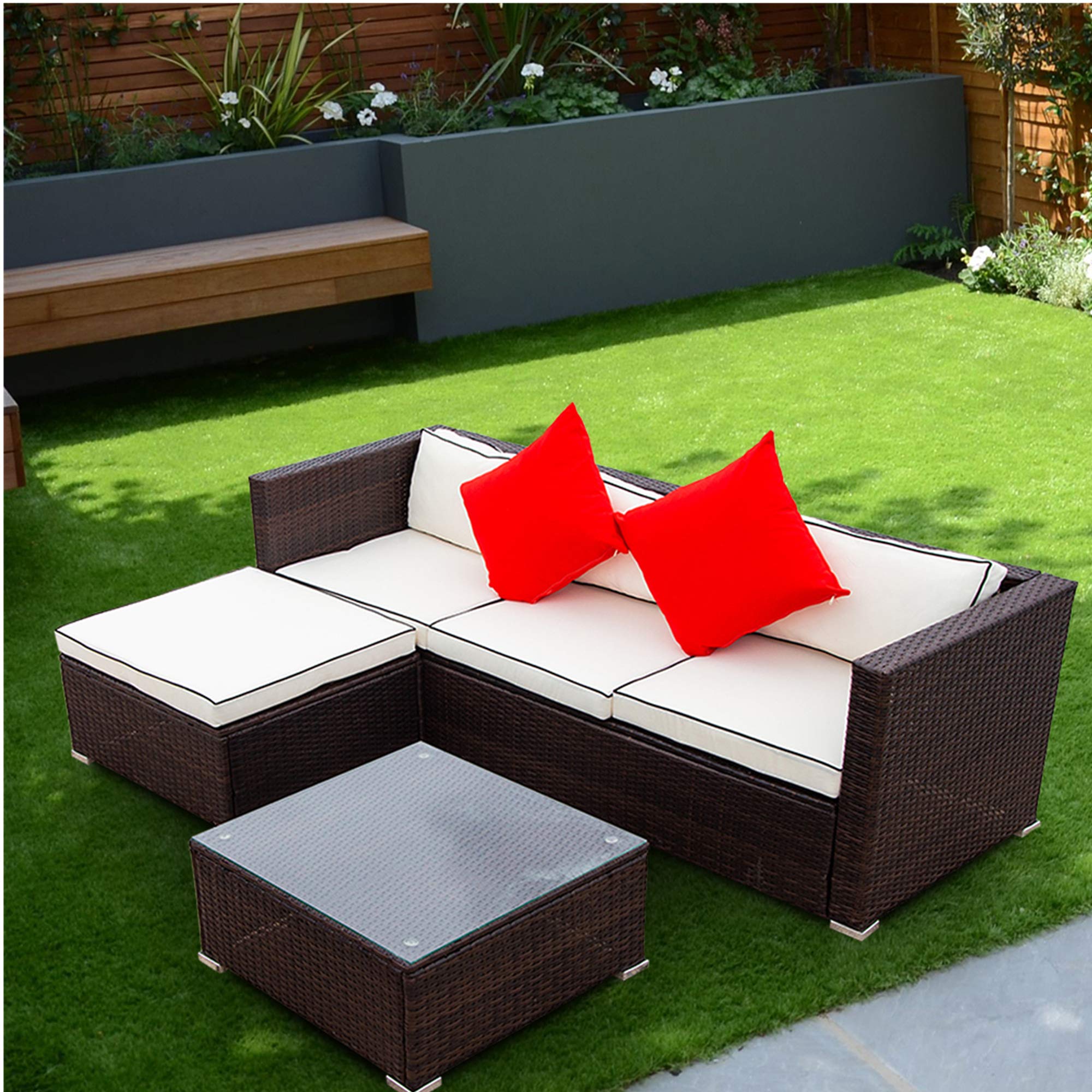 **Outdoor Rattan Patio Sofa Set - Waterproof Wicker Conversation Furniture for Backyard, Garden, Poolside & Balcony (Beige) - Perfect for Relaxing, Entertaining & Outdoor Dining**