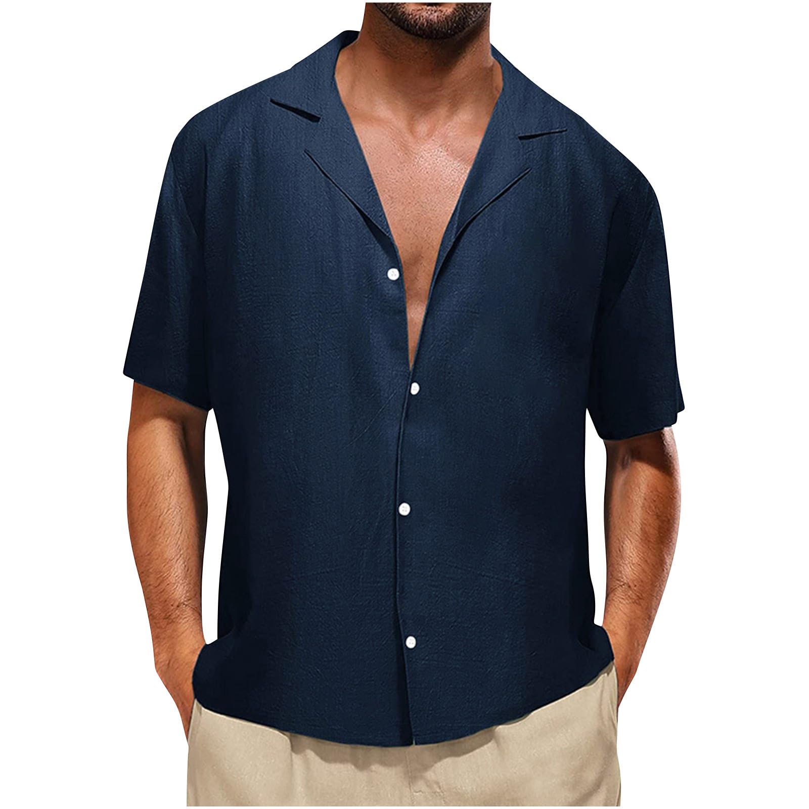 Men's Cotton Linen Short Sleeve Button Down Shirt - Breathable Summer Dress Shirt for Business Casual, Beach & Party Wear | Lightweight Comfort Top for Office, Vacation & Outdoor Events