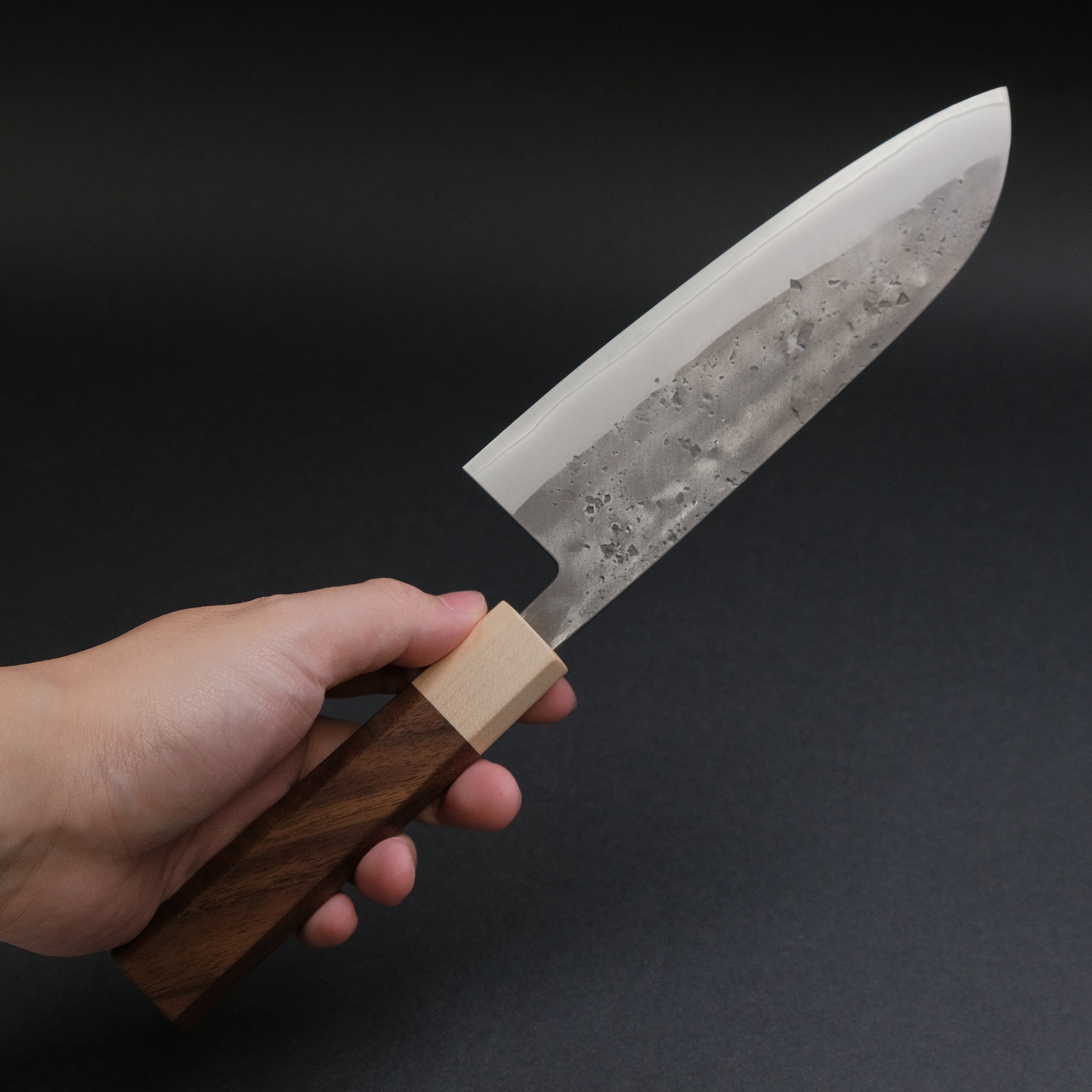 Hitohira TD SLD Nashiji Santoku Knife 165mm with Walnut Handle - Premium Japanese Kitchen Knife for Slicing, Dicing, and Chopping Vegetables, Meat, and Fish