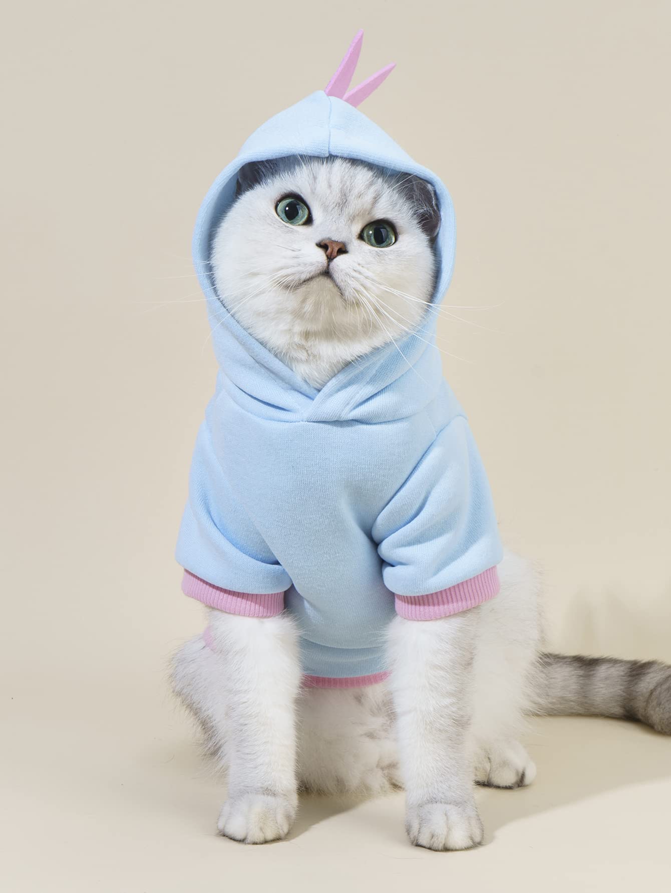 QWINEE Dinosaur Dog Hoodie - Warm Winter Dog Jacket for Small & Medium Dogs - Christmas Halloween Pet Costume - Cozy Puppy Kitten Outfit - Baby Blue Medium Size - Perfect for Cold Weather Walks & Holiday Parties