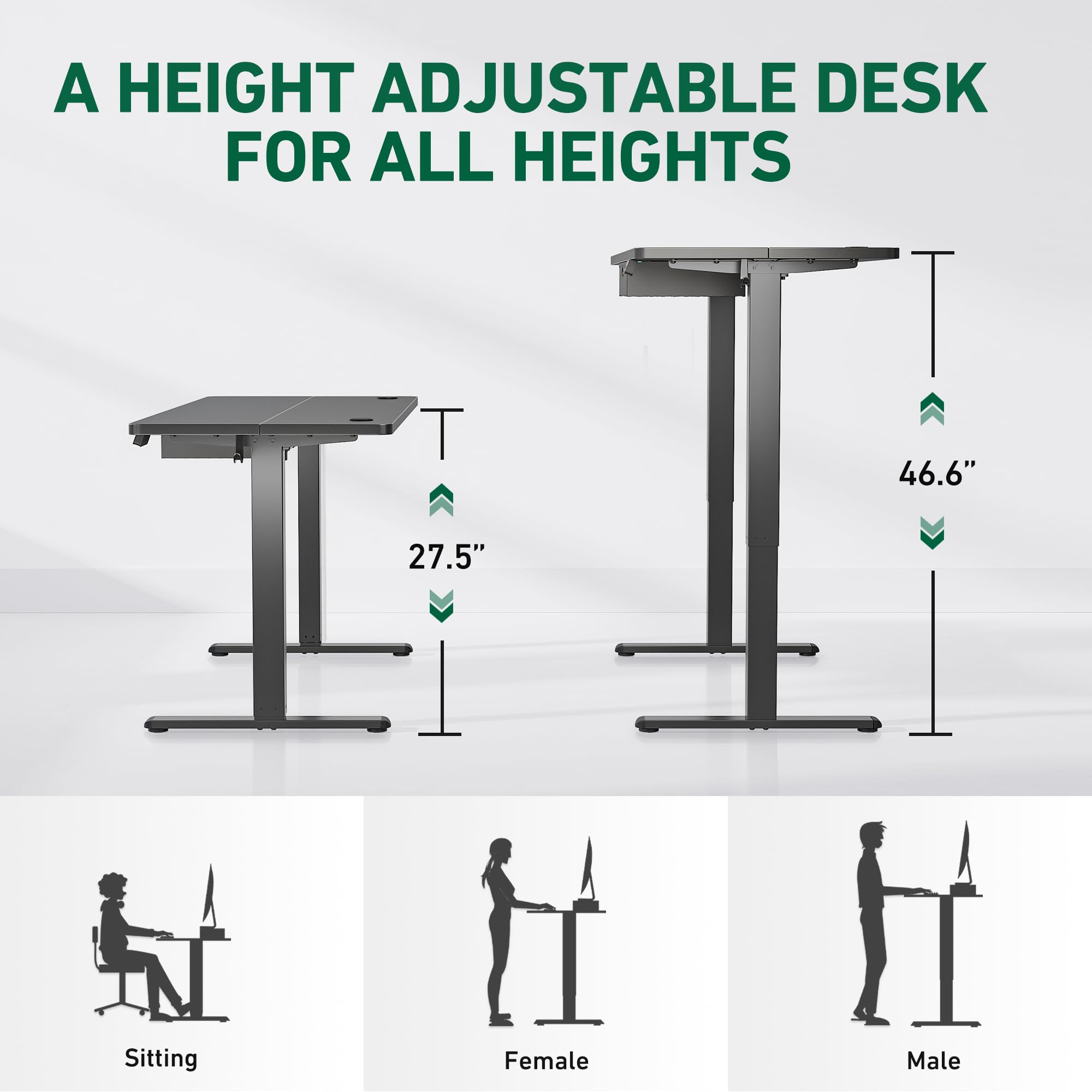 FEZIBO 40 x 24 Inches Electric Standing Desk with Drawer - Adjustable Height Sit Stand Desk with Storage for Home Office, Ergonomic Computer Workstation (Black) | Perfect for Remote Work, Gaming & Study Spaces