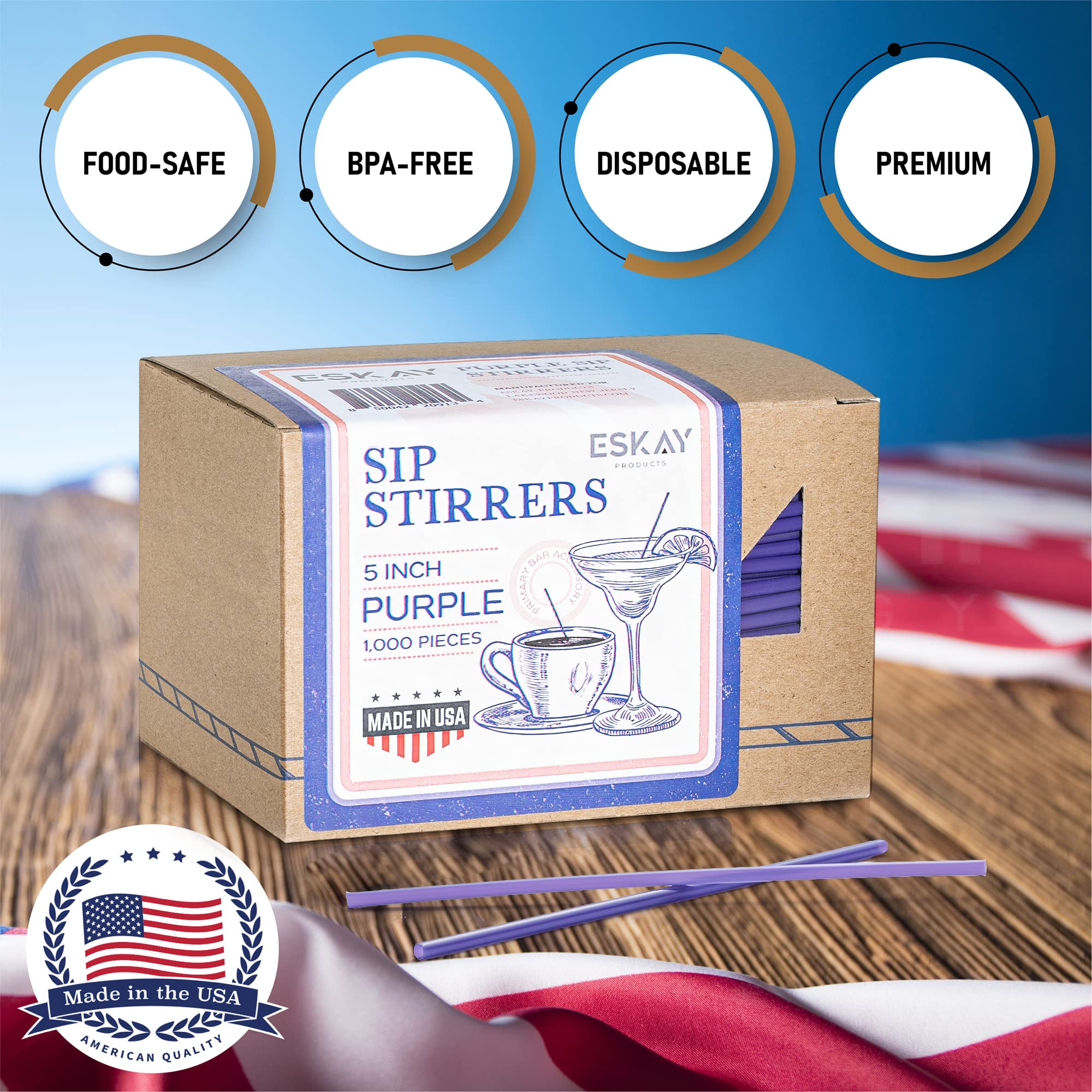 1000 Pack 5-Inch Purple Plastic Coffee Stirrers & Cocktail Straws - Disposable Stir Sticks for Coffee Bars, Restaurants, and Home Use - Made in USA (Perfect for Iced Coffee, Tea, Smoothies, and Beverage Mixing)