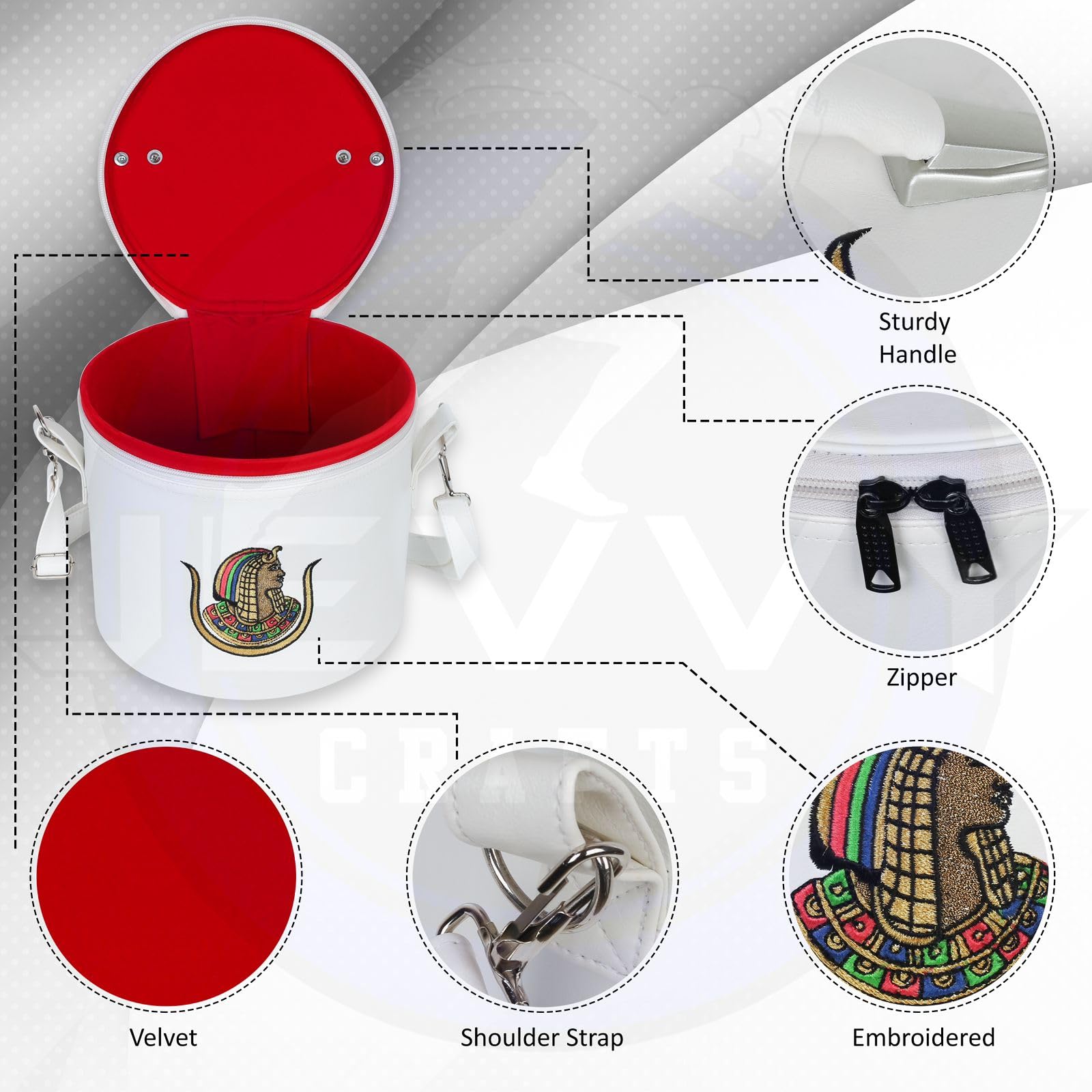 Masonic Daughters of ISIS White Fez Case - Premium White Imitation Leather Storage Box with Shoulder Strap | DOI Hat & Cape Protector | Perfect for Masonic Events, Ceremonies & Travel