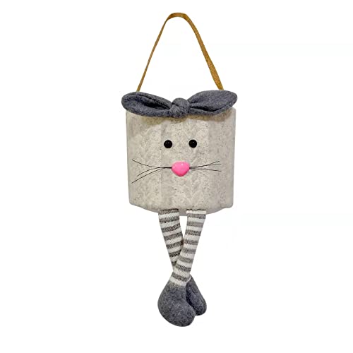 Easter Bunny Basket with Handle - Easter Egg Hunt Tote Bag for Kids, Boys & Girls - Canvas Easter Egg Hunting Game Bag for Candy & Gifts - Perfect for Easter Egg Hunts, Parties & Spring Celebrations (Grey)