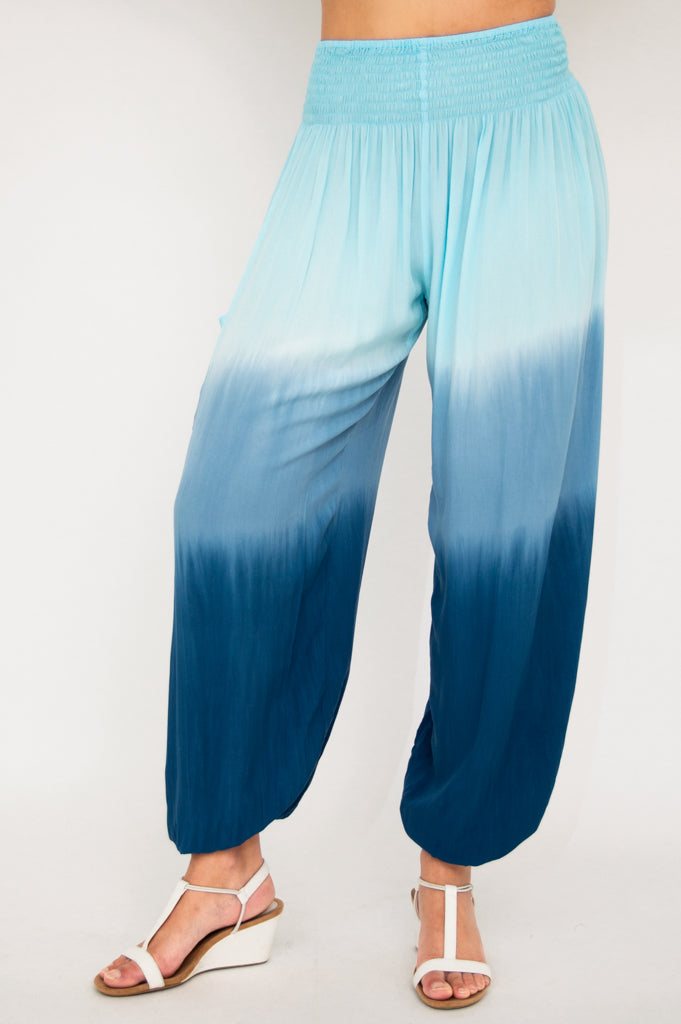 Embra Pants - Turquoise Dip Dye Women's Casual Joggers | Soft Comfortable Lounge Pants for Yoga, Travel & Home Wear